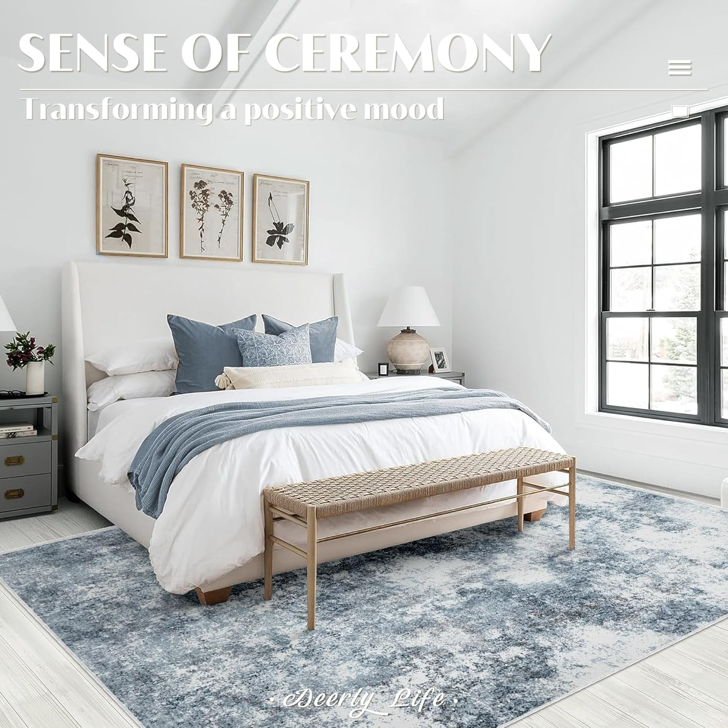 Large Area Rug Living Room Rugs, Modern Abstract Area Rug Deerly Washable Large Bedroom Rug with Non Slip Rubber Backing for under Dining Table Office Bedroom Indoor (Bluegrey, 200X300) image number 2