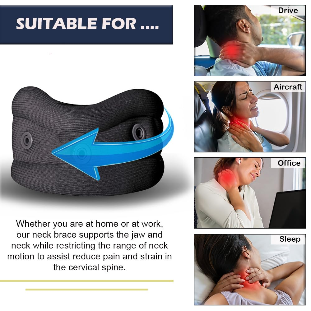 WC Soft Adjustable Neck Support Cervical Collar for Neck Pain and Support for Women & Men Black XL 3.5" image number 2