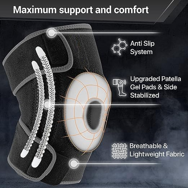 Knee Brace for Men Women with Side Stabilizers & Patella Gel Pads for Maximum Knee Pain Support and Fast Recovery for Pain Relief, Meniscus, Arthritis, ACL Support (Gray Black, X/XL) image number 5