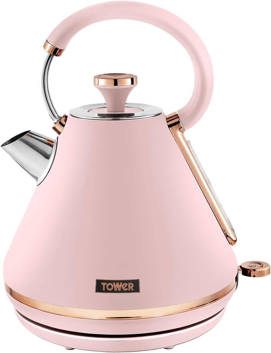 Tower T10044MNB Cavaletto Pyramid Kettle with Fast Boil, Detachable Filter, 1.7 Litre, 3000 W, Midnight Blue and Rose Gold