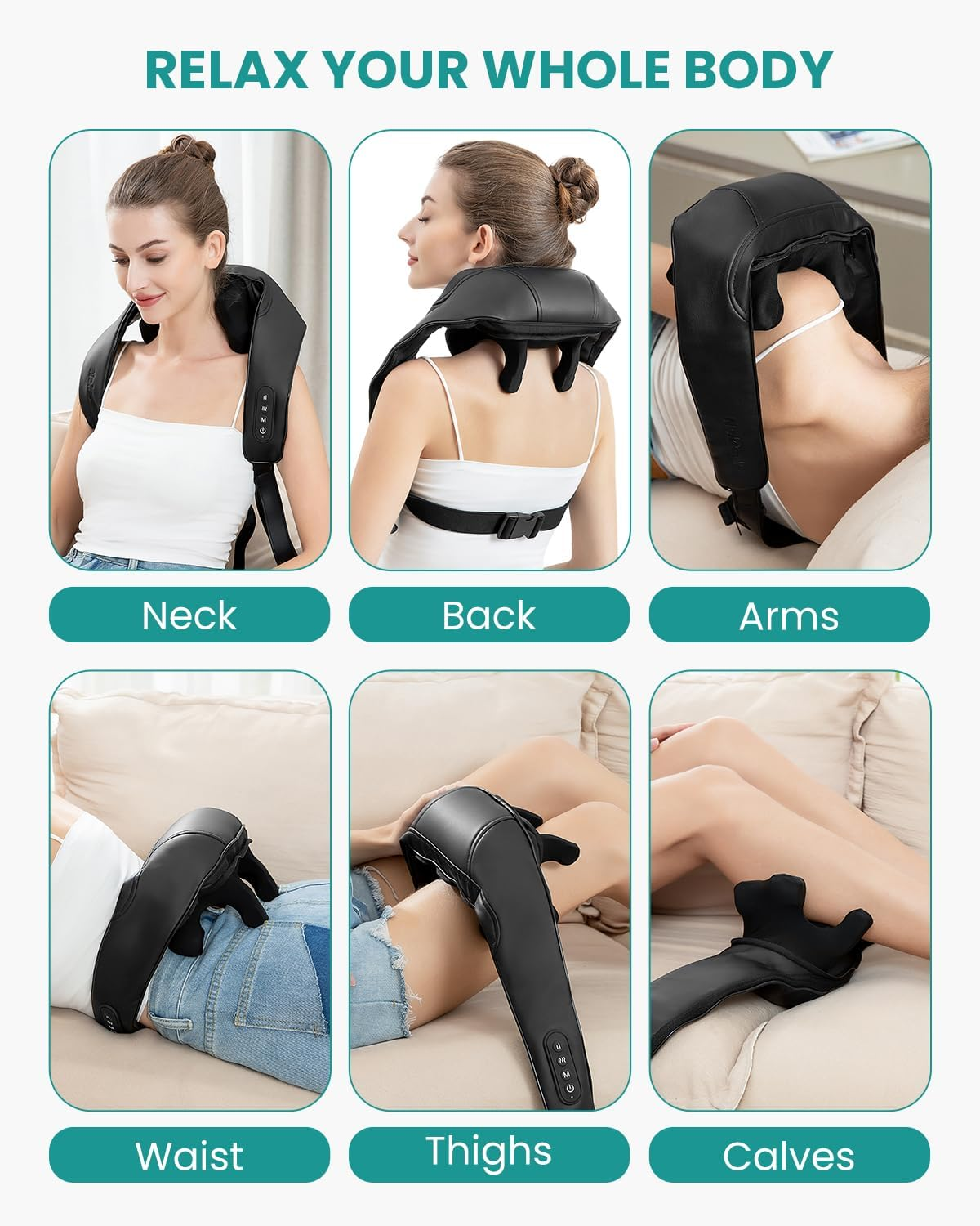 Shiatsu Neck Massager with Soothing Heat, Nekteck Cordless 6D Shiatsu Neck and Back Massager for Shoulder, Leg, Body Muscle, Home, Office, and Car Use image number 3