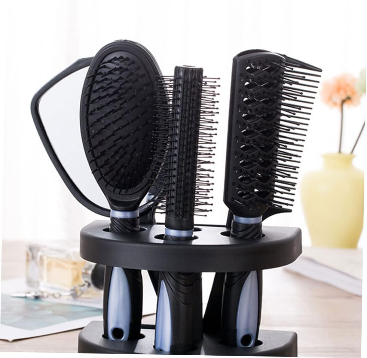 HAMPPLIES 5Pcs Professional Hair Salon Barber Comb Detangle Brush Hair Massage Comb Static Brush Styling Tools Mirror Kit image number 2
