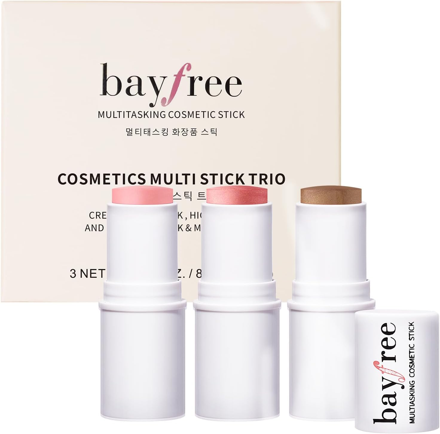 Bayfree 3 PCS Makeup Cream Contour Stick Set, Highlighter, Bronzer & Blush Stick Trio for Face, Long Lasting, Natural Face Contour, Dewy & Matte Finish, Suitable for All Skin