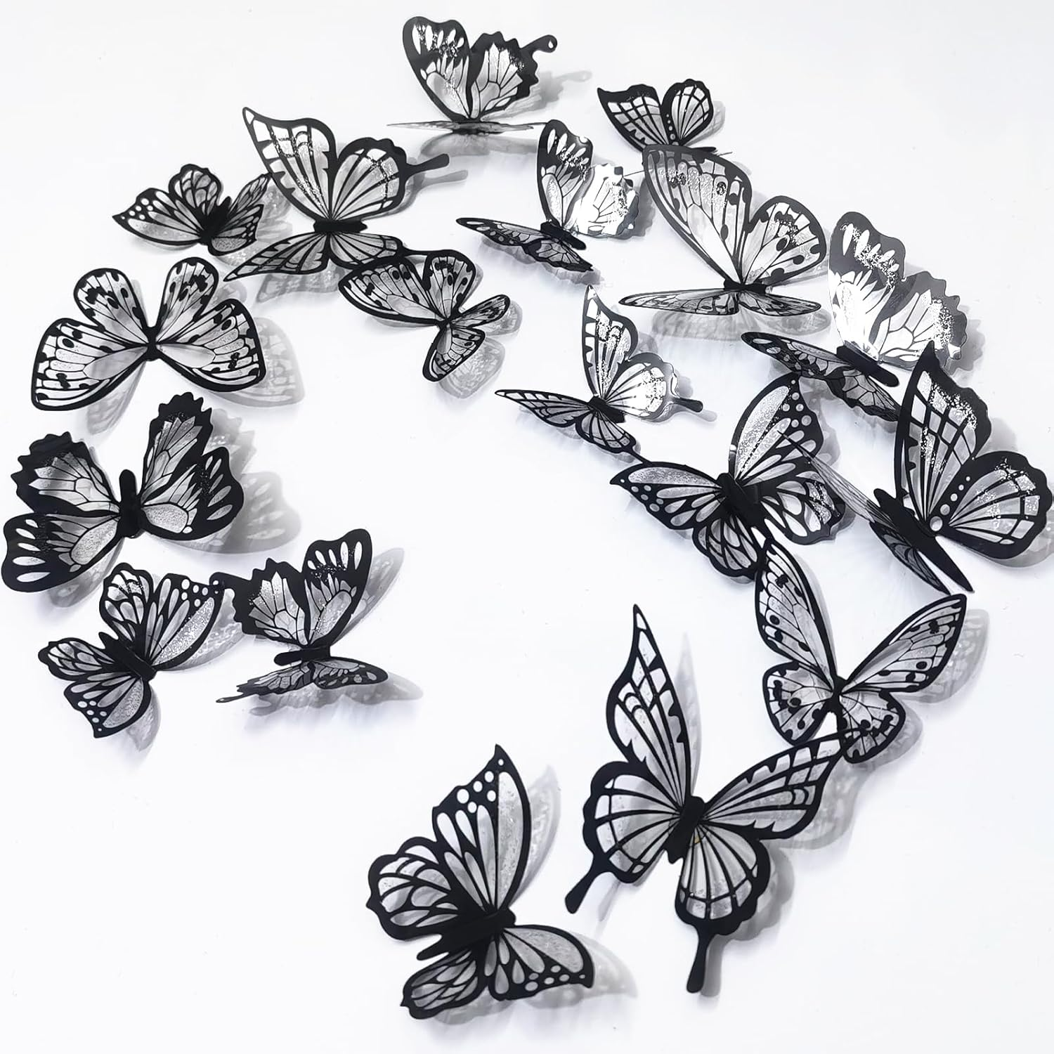 Ewong 3D Butterfly Wall Decor - 66Pcs Black Butterfly Decoration Party Cake Decorations - Removable Waterproof Wall Decal Birthday Home Room Decor Bathroom Bedroom Sticker & Murals