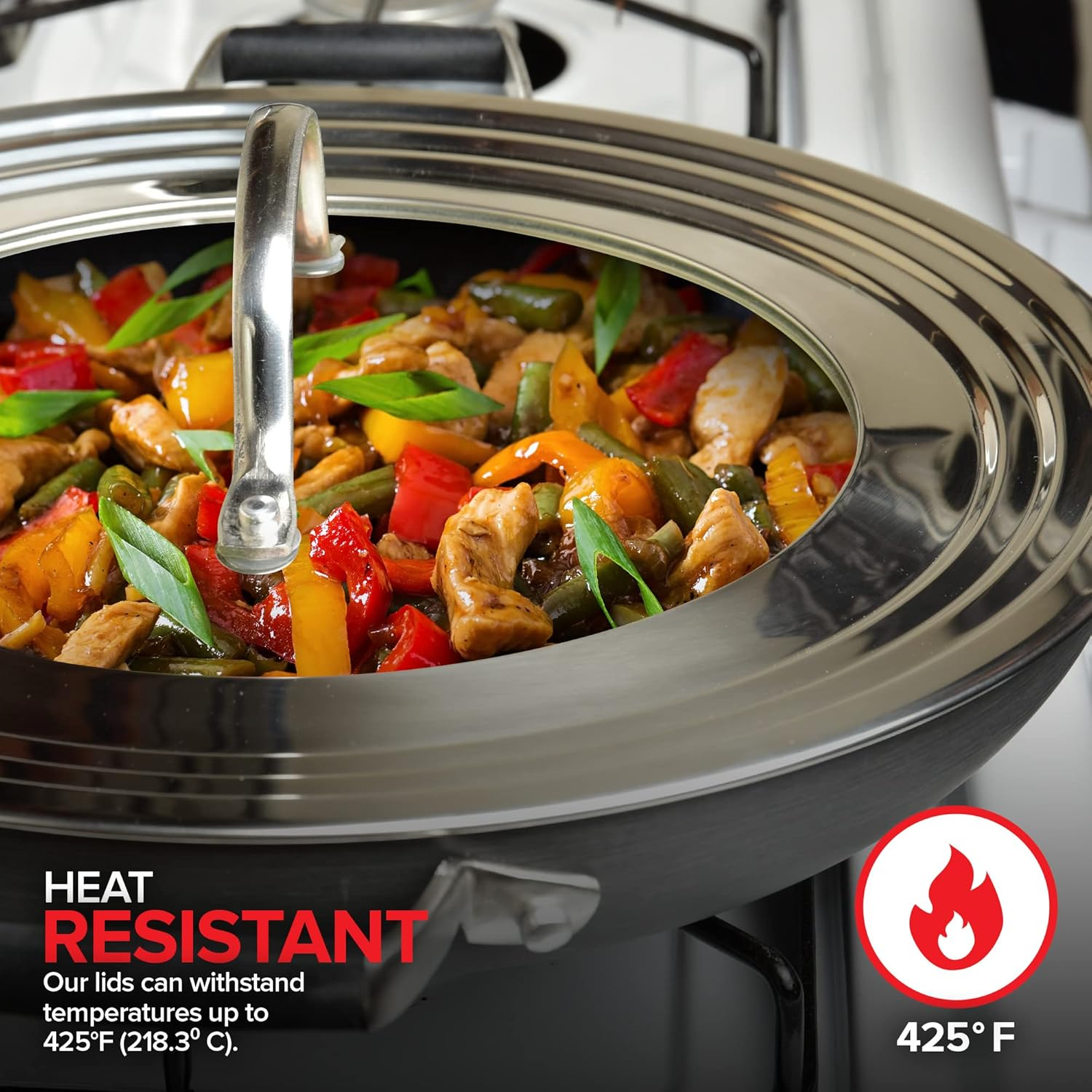 Modern Innovations Universal Lid with Tempered Glass Top for Pots & Pans, Fits 8.25, 9, 10, 11, and 12 Inch Cookware - Large Replacement Frying Pan Cover, Cast Iron Skillet Lids - Stainless Steel image number 2