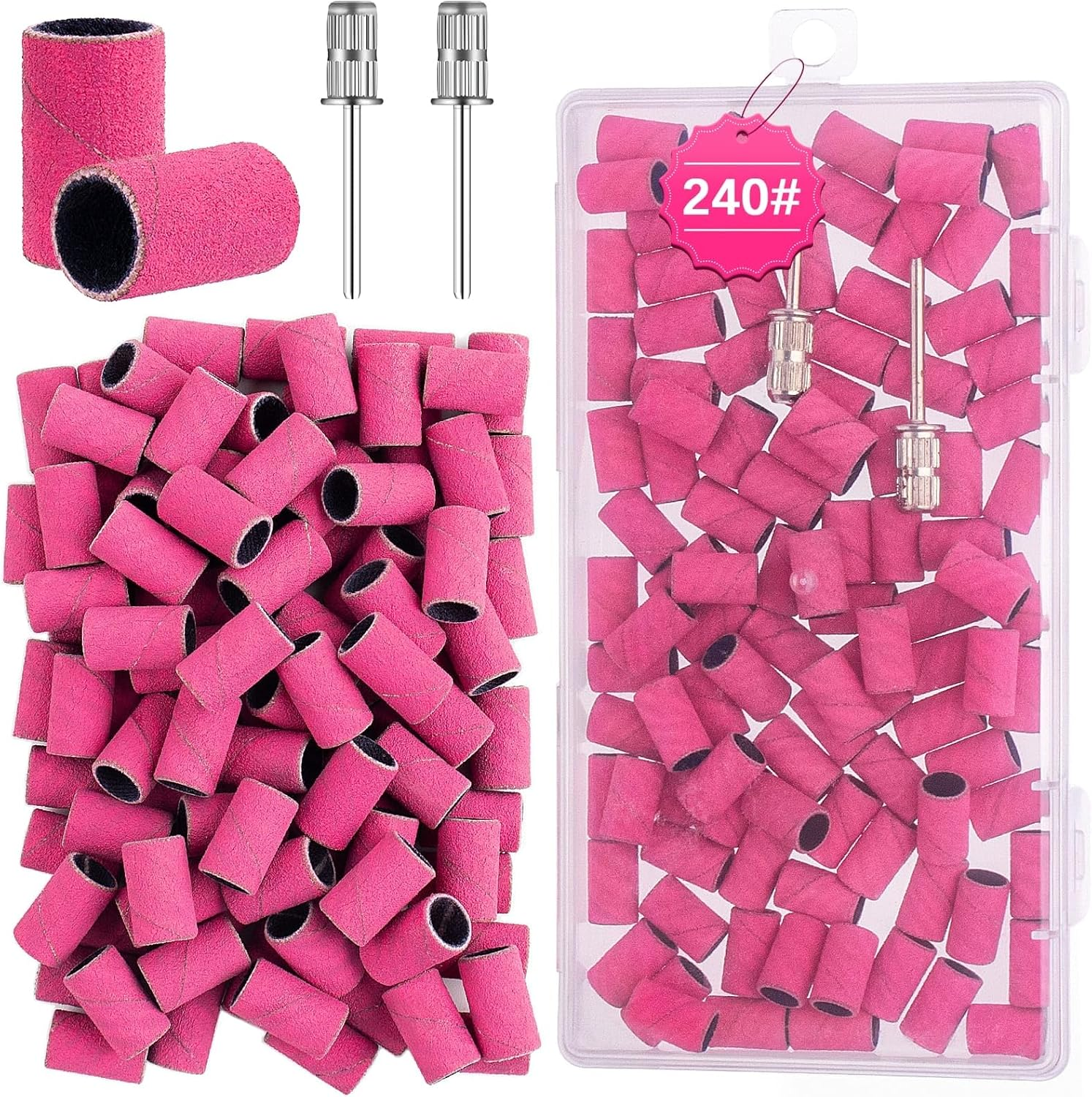 Difenni Sanding Bands for Nail Drill,Sanding Bands Nail Drill Bits 100Pcs Nail Sanding Bands Fine Grit #240 with 3/32&rdquo; Nail Sanding Bit for Manicure & Pedicure