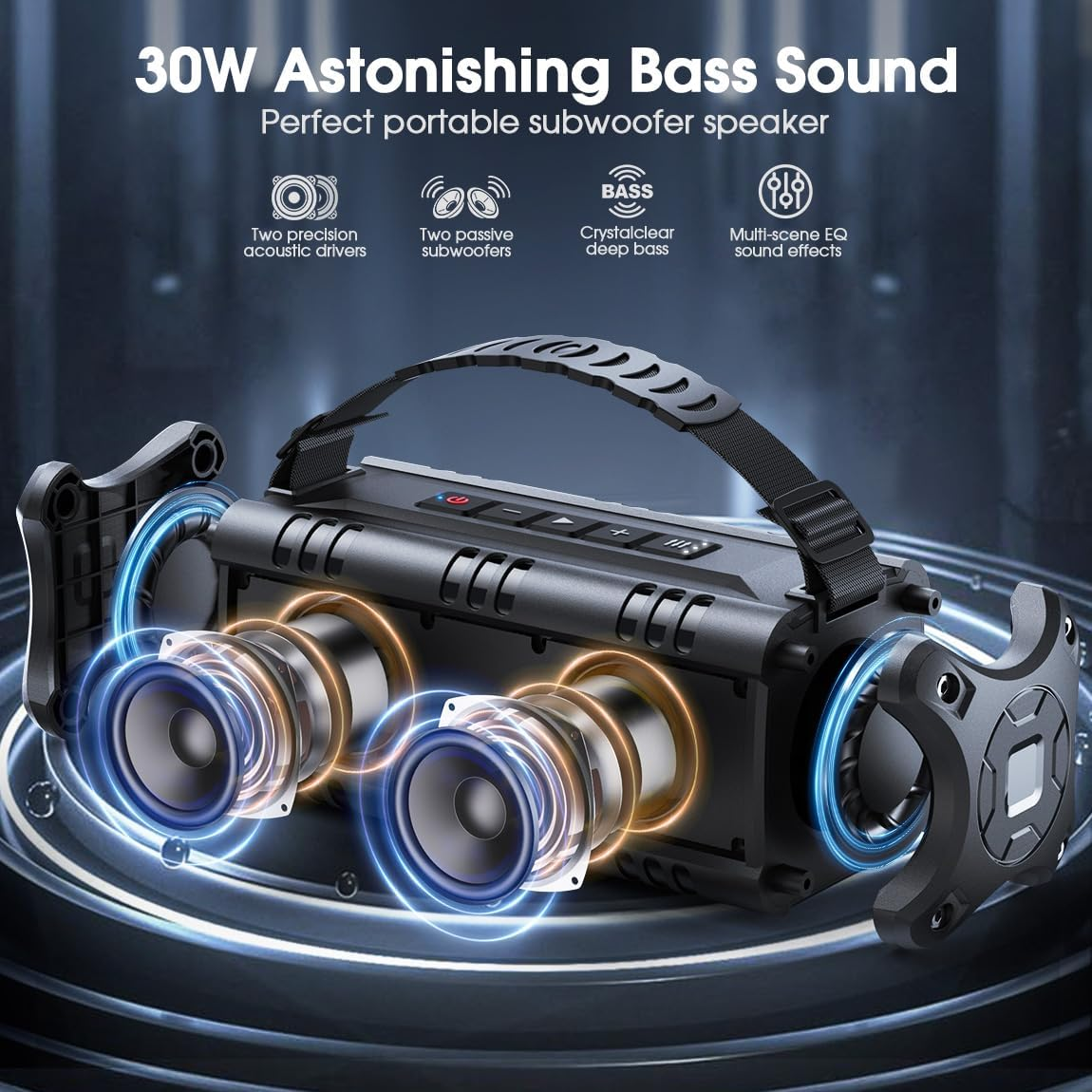 Bluetooth Speaker, W-KING 60W Peak 30W RMS Portable Wireless Speakers, Waterproof Speakers with Punchy Bass, 24 Hours Playtime, NFC, TF Card, USB Playback - Loud Speaker for Home, Party, Outdoor image number 5