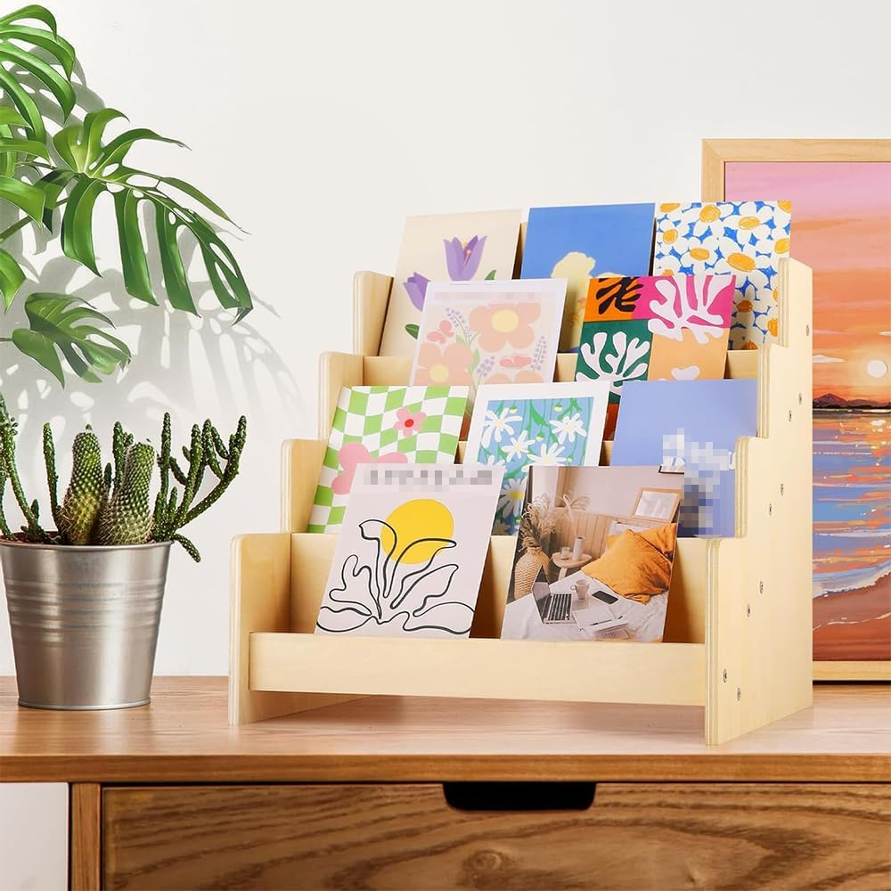 Greeting Card Organizer Display Rack &ndash; 4-Tier Wooden Stand for Stickers, Postcards, Brochures, and Photos &ndash; Ideal for Craft Fairs, Art Booths, and Retail Counters image number 6