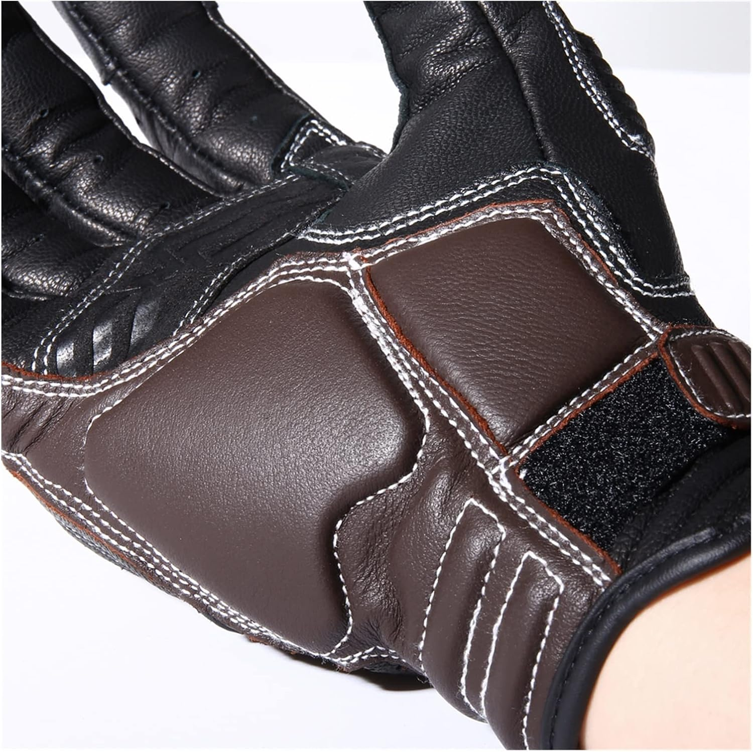 KANGYEBAIHUODIAN Genuine Leather Vintage Motorcycle Full Finger Gloves Rubber Guard Protection Touchscreen Motorbike Motocross ATV Racing Riding (Color : Brown, Size : S) image number 3
