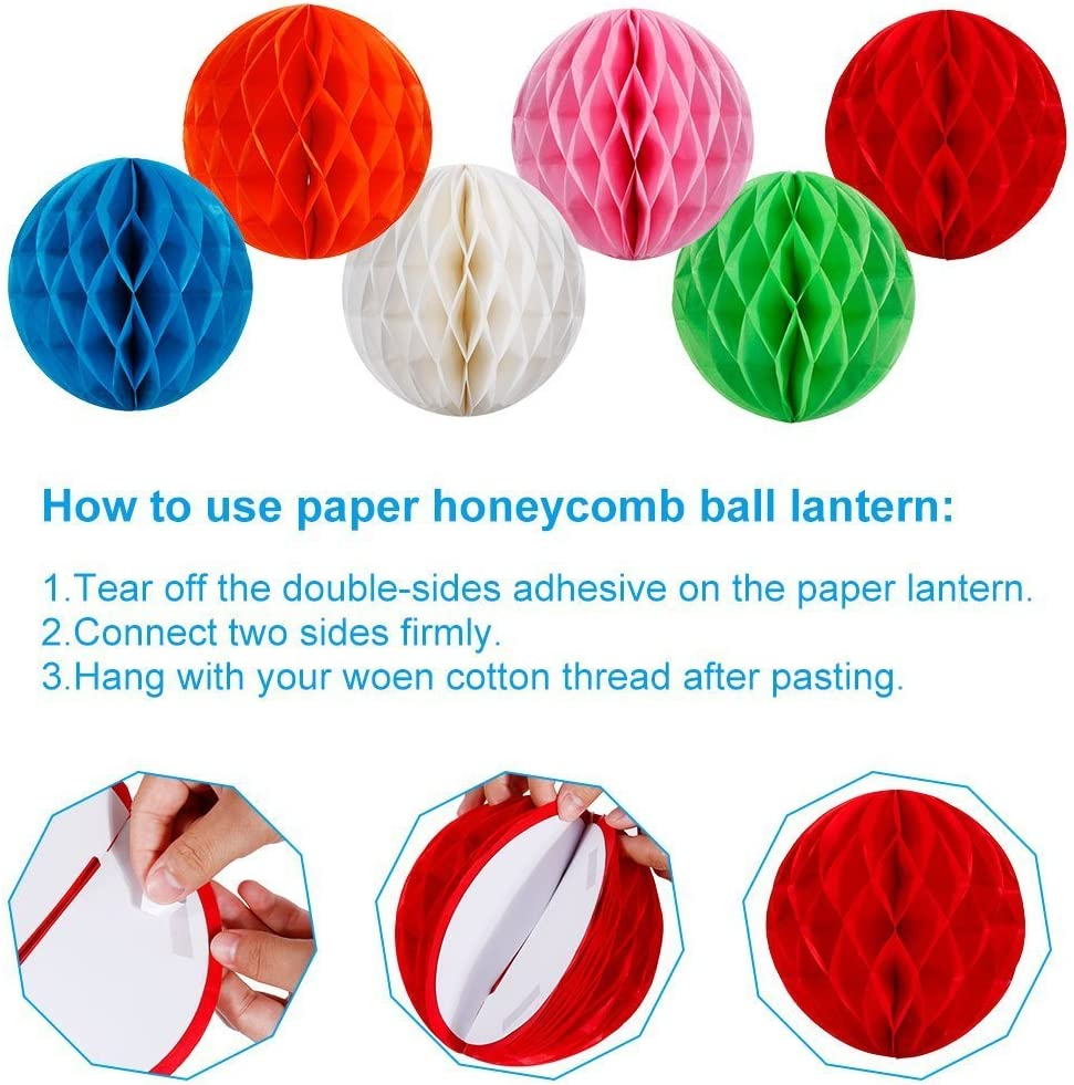 AMEITECH Birthday Party Decorations Favors, Happy Birthday Decoration Banner with 6 Pack Honeycomb Balls and One Rainbow Paper Garland, Party Supplies image number 3