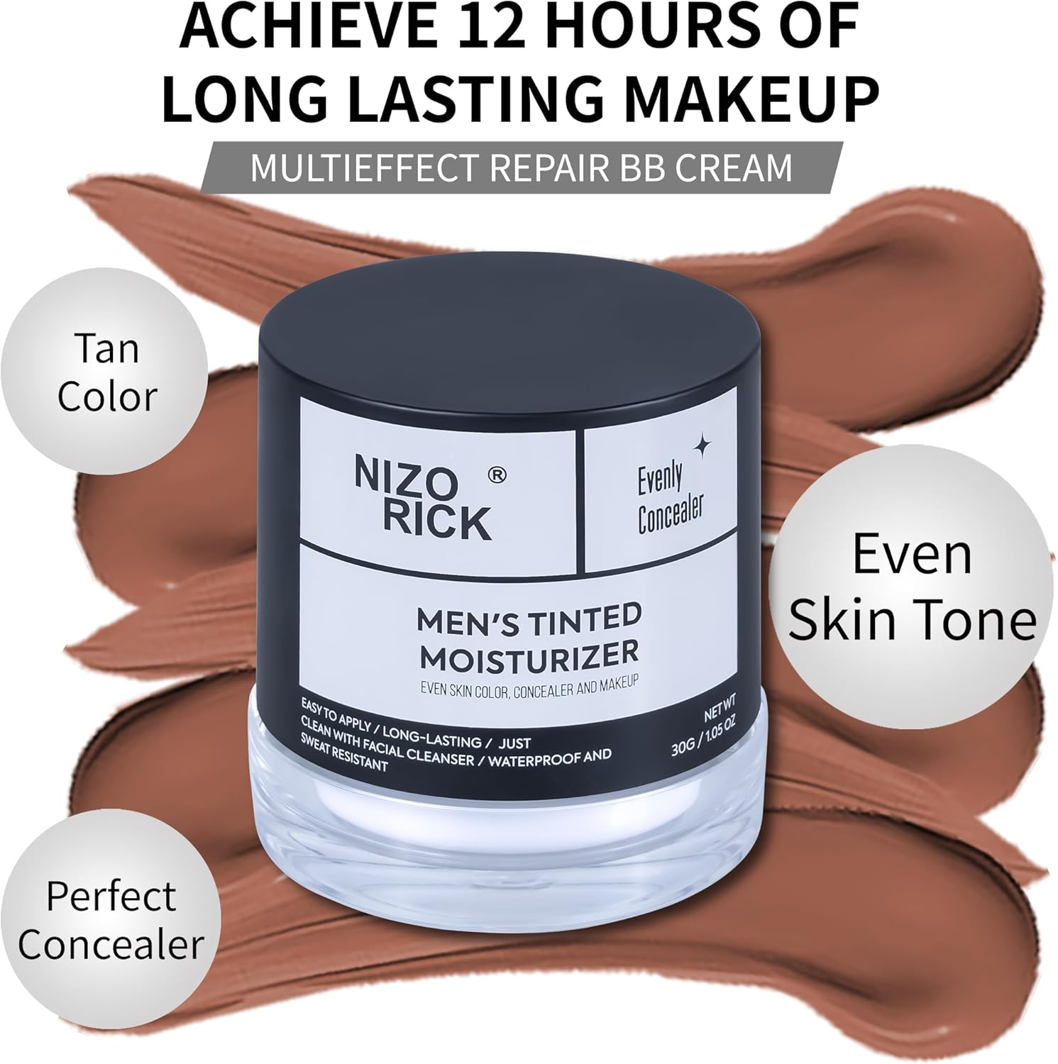 Men'S Foundation,Hydrating Non-Greasy Tinted Moisturizer for Men, Long Lasting Matte Concealer Full Coverage Men BB Cream CC Cream Foundation for All Skin Types, 30G/1.05 Oz (Tan Color, M) image number 4