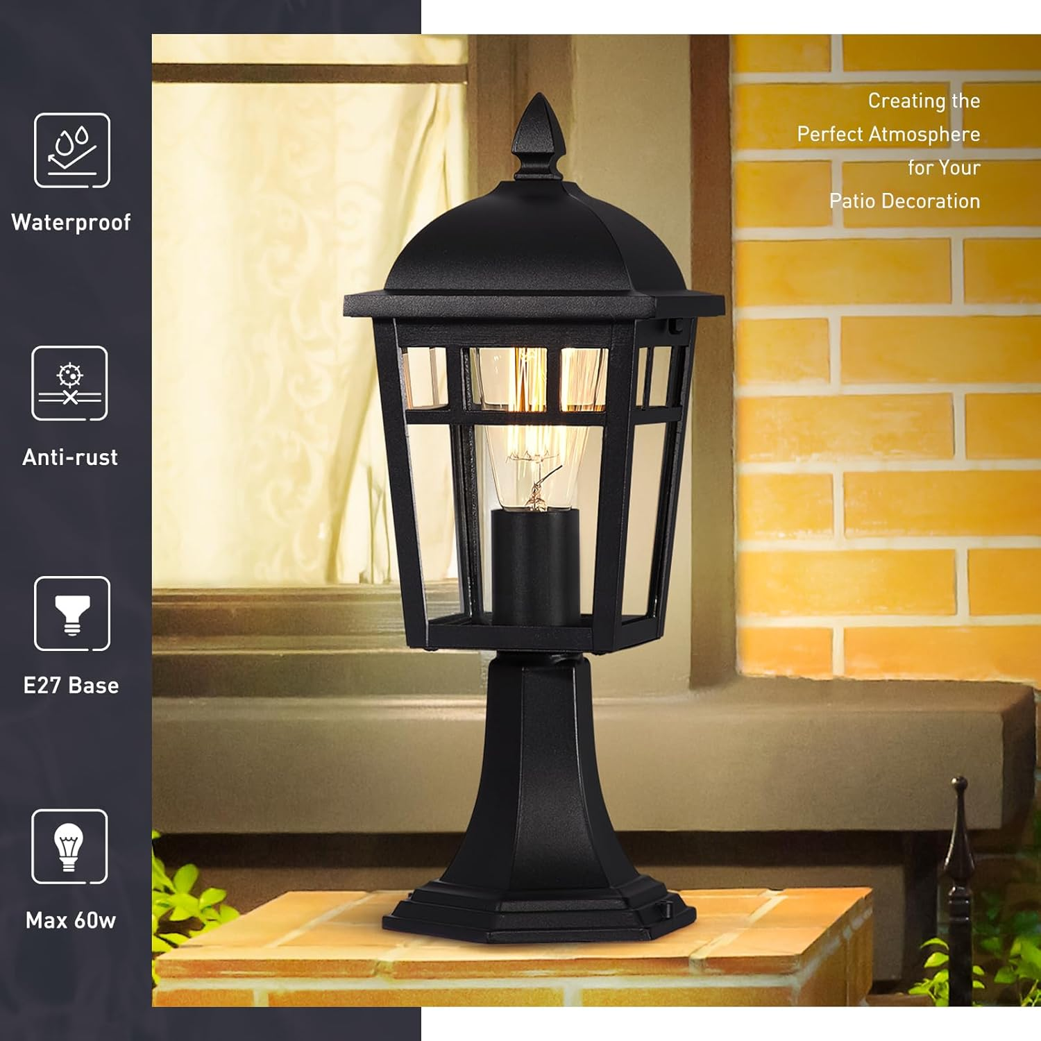 EMLIVIAR 16'' Outdoor Lamp Post Light Fixtures, Exterior Post Lighting Fixture, Die-Cast Aluminum with Clear Glass Shade and Black Finish, AUD02P BK