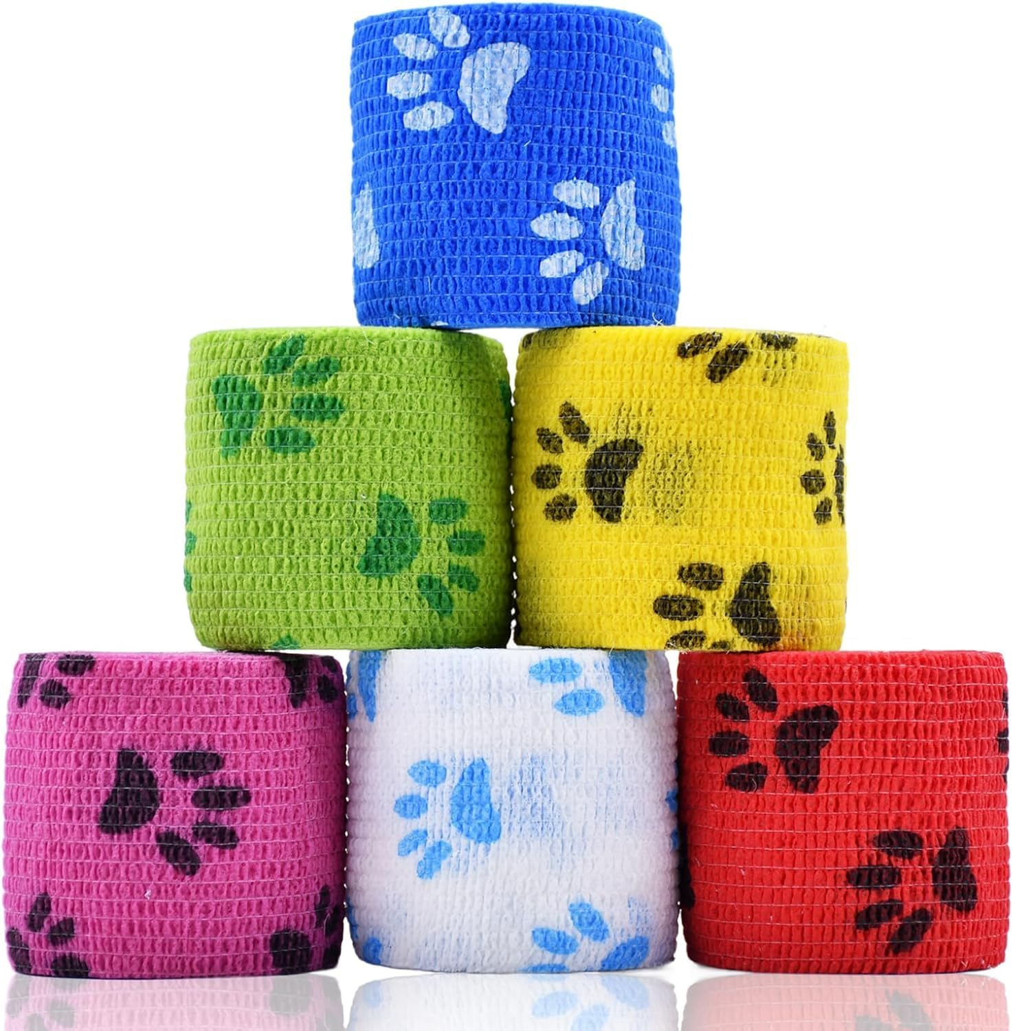 Mumoo Bear Pet Self Adhesive Bandage, Wanfoou 6 Rolls Self Adhering Bandage, Vet Wrap Bulk,Waterproof Self Adherent for Dog, Horse, Pet and Others image number 1