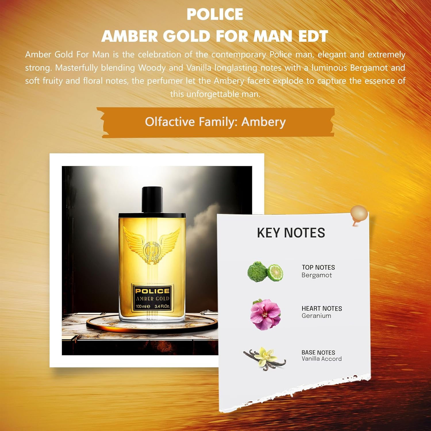 Police Men'S Amber Gold Eau De Toilette 100 Ml image number 2