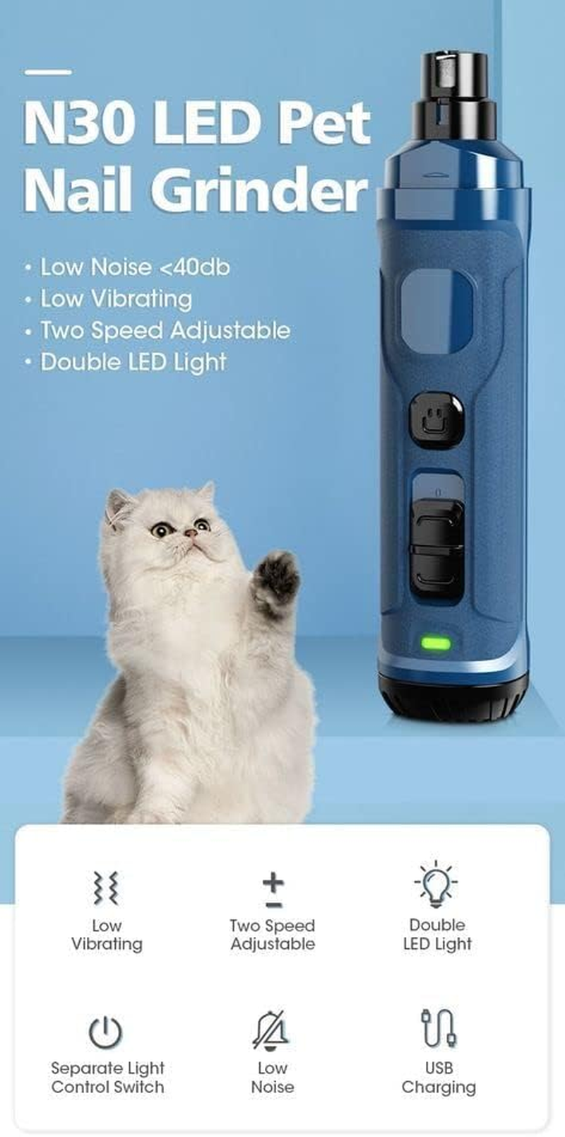 YES4PETS Electric Pet Dog Cat Quiet Nail Grinder Clipper Cutter Grooming Trimmer image number 4