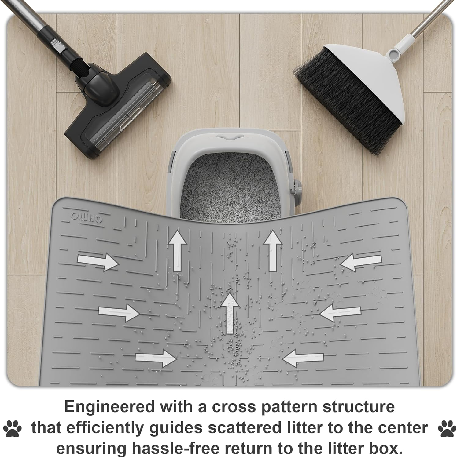 OHMO Cat Litter Tray Mat Made of Premium Silicone, 80 X 60 Cm, Large, Waterproof and Bpa-Free Cat Litter Mat, Easy to Clean Cat Mat - Gray image number 6