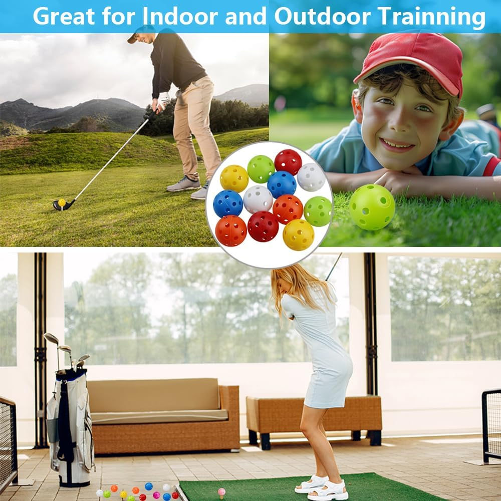 Vekol Practice Golf Balls 40 Pack, 42Mm Hollow Airflow Plastic Golf Balls for Backyard, Training Golf Balls for Driving Range, Swing Practice, Indoor and Outdoor Use image number 2