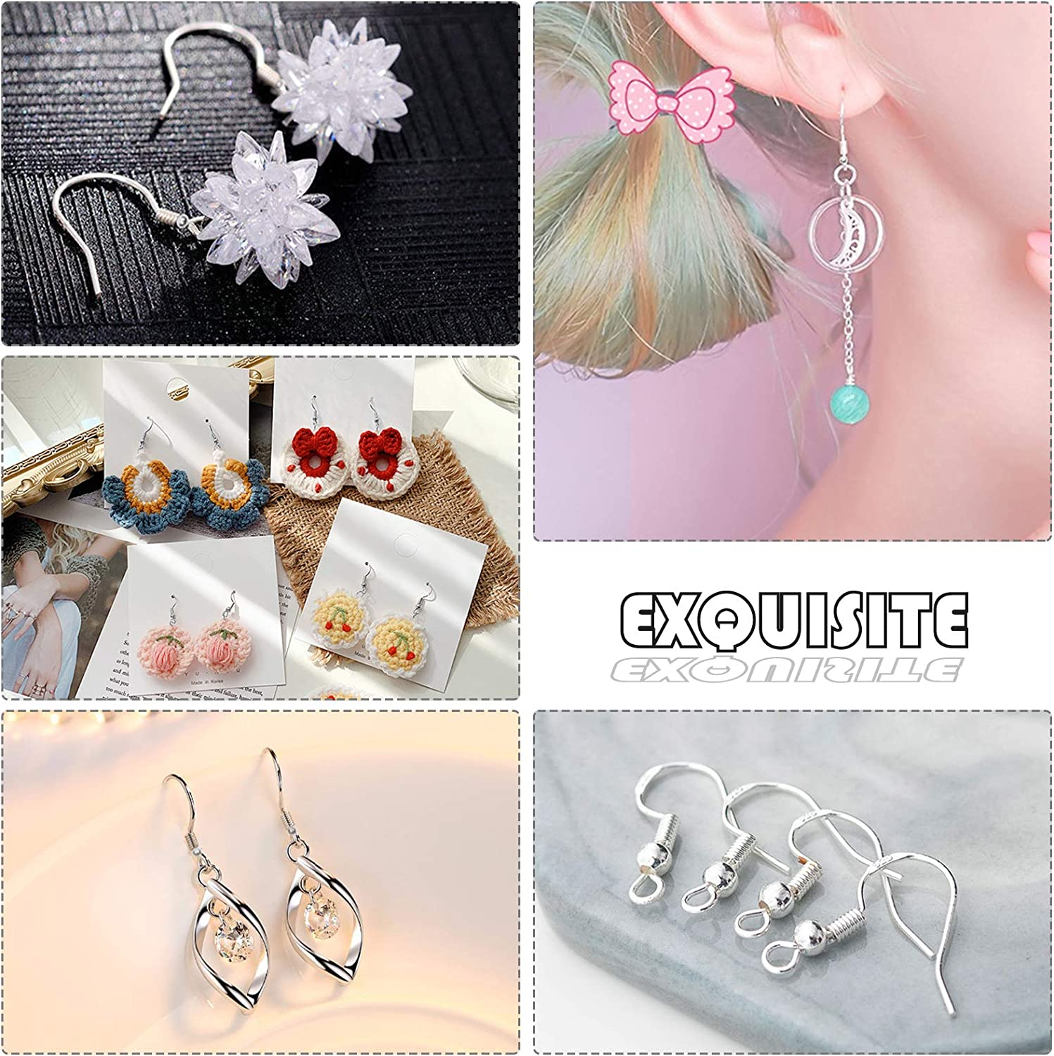 925 Sterling Silver Plated Earring Hooks 150 PCS/75 Pairs,Ear Wires Fish Hooks,500Pcs Hypoallergenic Earring Making Kit with Jump Rings and Clear Silicone Earring Backs Stoppers (Silver) image number 5