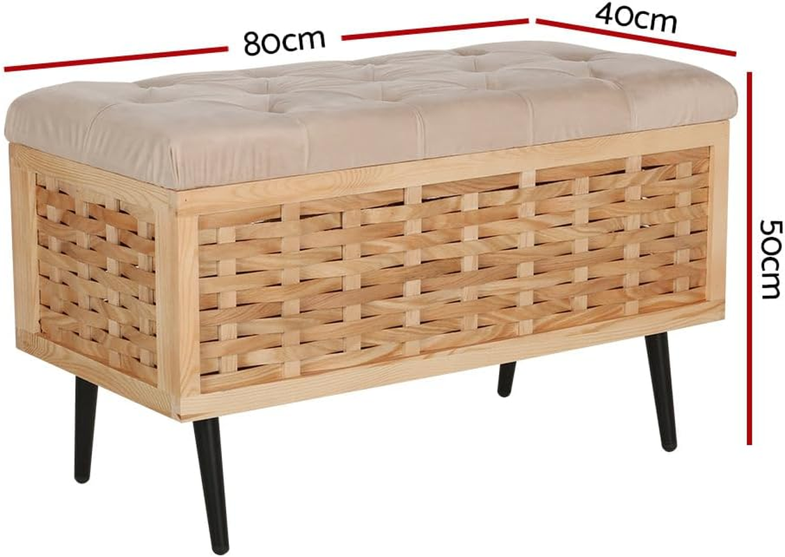 Artiss Wooden Storage Ottoman, Velvet Foot Rest Stool Bench Velvet Padded Seat Blanket Box Chest Bedroom Living Room Indoor, 80 X 40 X 50Cm Foam Fabric Open Lid with Metal Legs image number 2