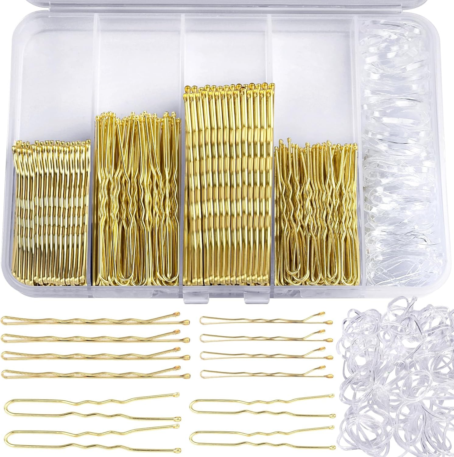 300Pcs Bobby Pins U Shaped Hair Pins Kit, 100 U Shaped Hair Pin for Women 2Inch 2.36Inch 100 Bobby Pins 2Inch, 2.75Inch and 100 Hairbands (Black)