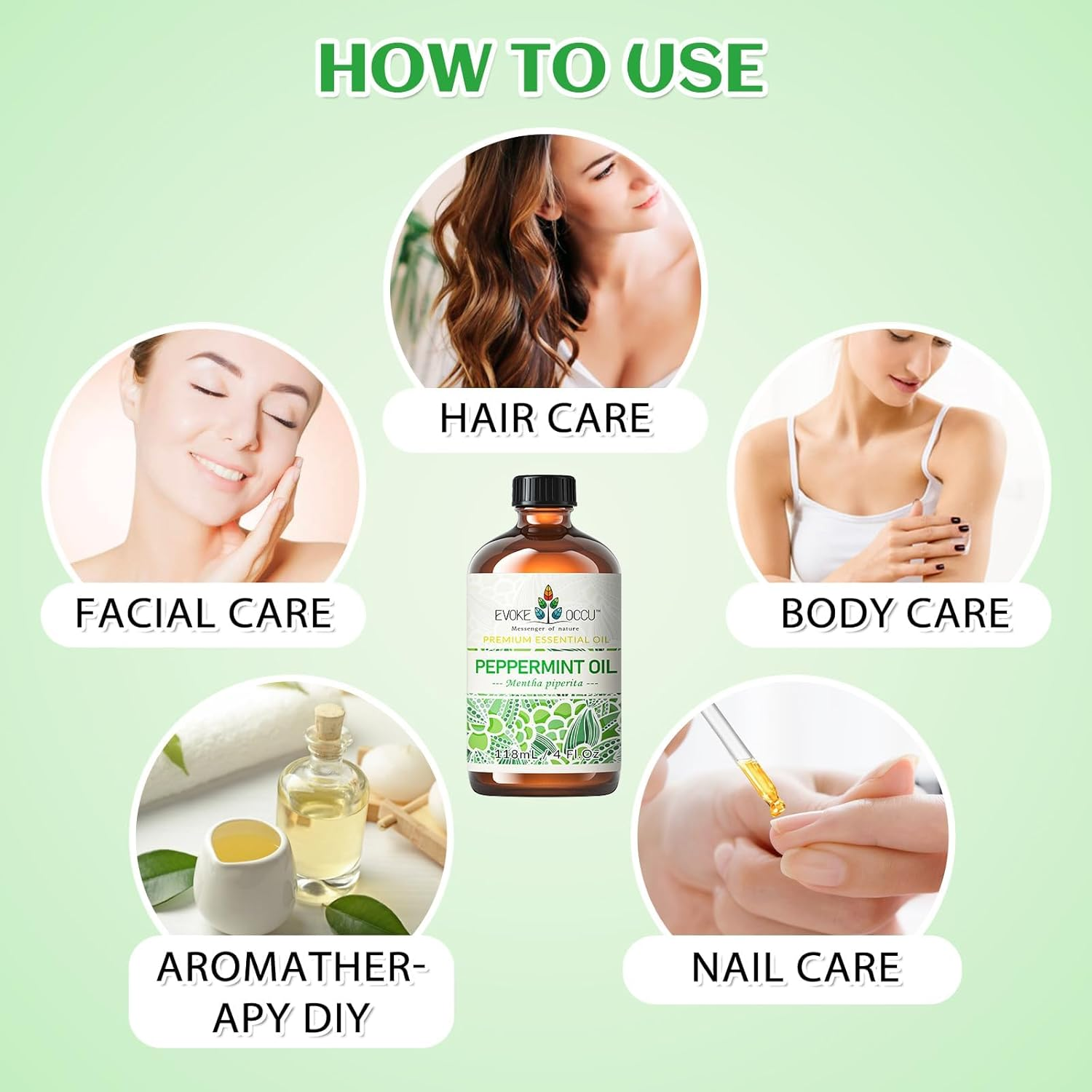 EVOKE OCCU Peppermint Essential Oil, for Natural Small Animal Deterrent, Mind Clarity Boost, Multi-Surface Cleaner, Skin & Hair Care, 100% Pure and Natural Undiluted- 118Ml image number 3