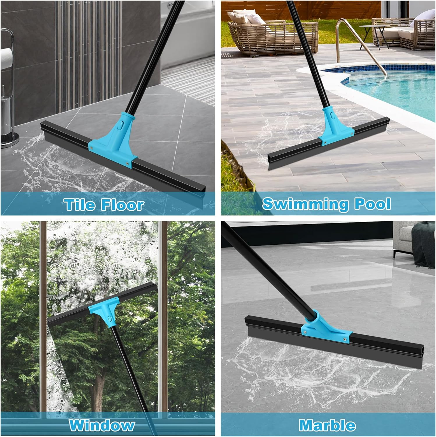 NEWE Floor Squeegee with 44.5 Cm Rubber Scraper Head and 148 Cm Long Handle, Heavy Duty Shower Squeegees for Concrete Floor, on Multi-Surface Tile Glass Pool Garage Cleaning image number 2