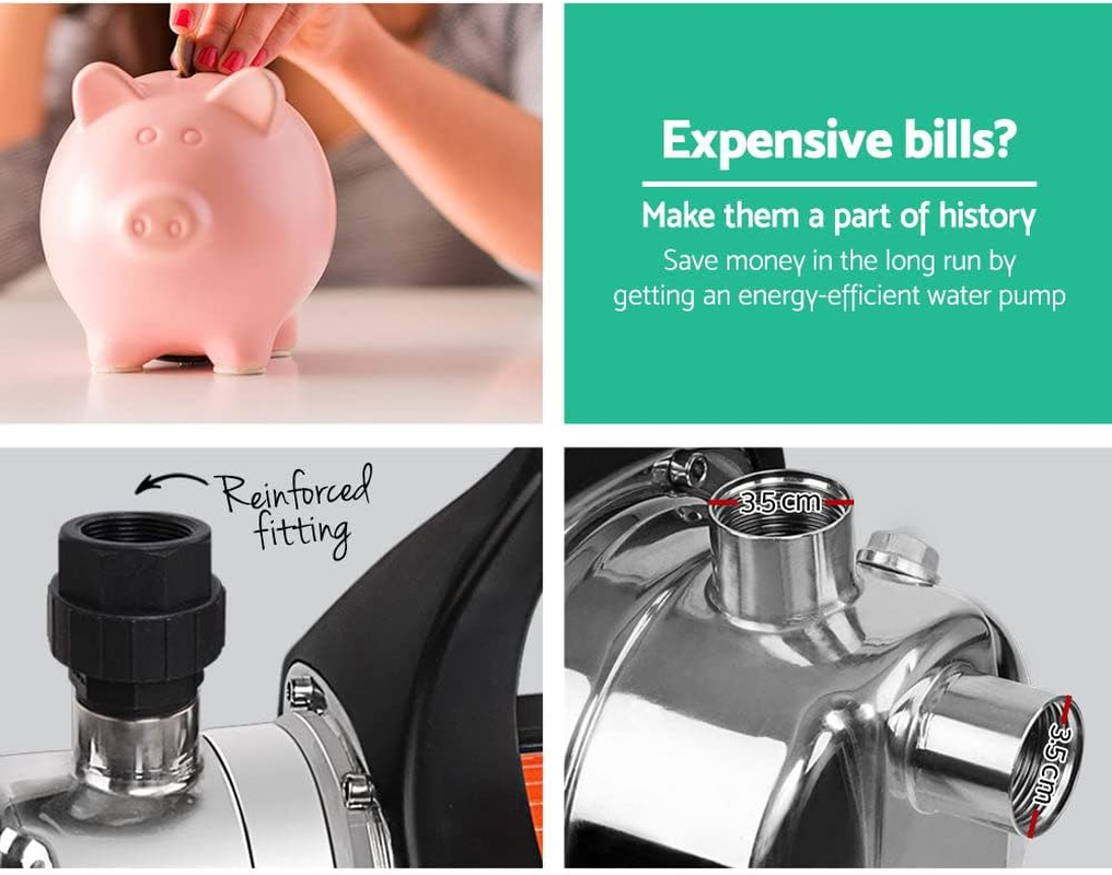 Giantz Water Pump, 800W Electric High Pressure Garden Pumps Controller Irrigation for Pool Pond Tank Home Farm, Portable Automatic Switch Anti-Rust Stainless Steel Body Yellow Black image number 1