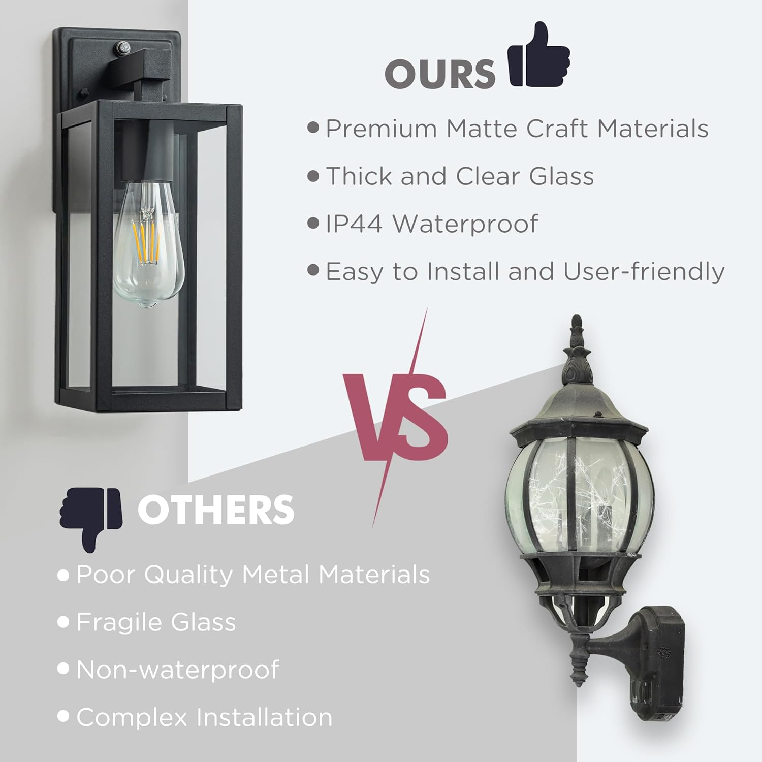 FTL Dusk Till Dawn Outdoor Wall Lights, E27 Wall Lantern Porch Light with Ambient Sensor, Matte Black Exterior Wall Lamp with Clear Glass, outside Sensor Wall Light Fixture for Patio, IP44 Waterproof image number 4