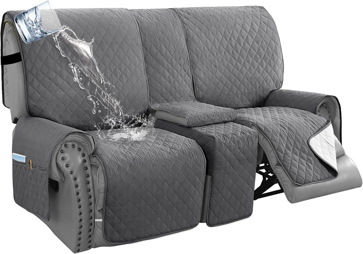 Smarcute 100% Waterproof Recliner Cover 1-Piece Recliner Sofa Cover for 3 Cushion Couch Furniture Protector Cover with Non Slip Backing and Strap for Kids, Dogs, Pets(3 Seater, Chocolate) image number 3