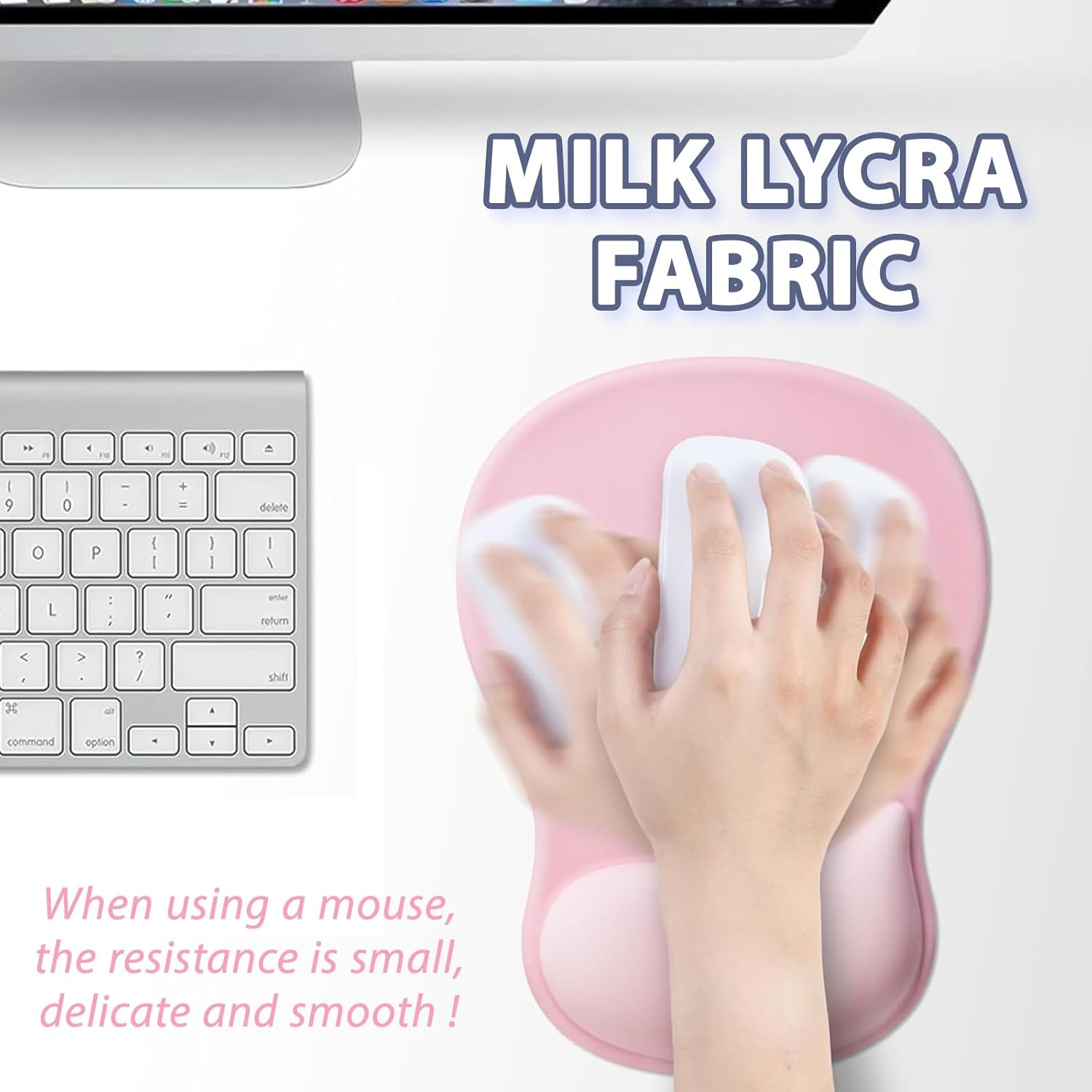 Mouse Pad with Wrist Support, Ergonomic Mousepad with Memory Foam Rest, Non-Slip Base Laptop Accessories for Gaming and Office, Smooth Surface Mouse Mat, Ultra Thin 4Mm Design (Pink)