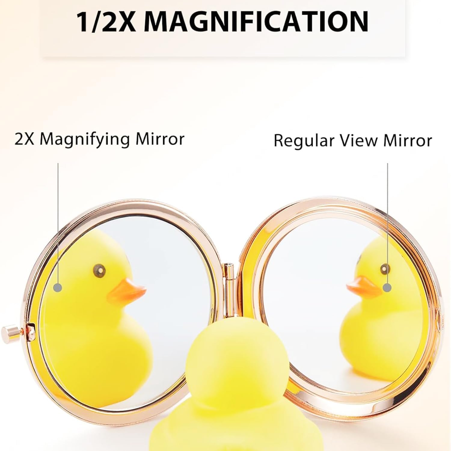 Mirror for Purse,Double-Sided 1X/2X Magnifying Metal Pocket Makeup Mirrors(Round) (Rose Gold) image number 4