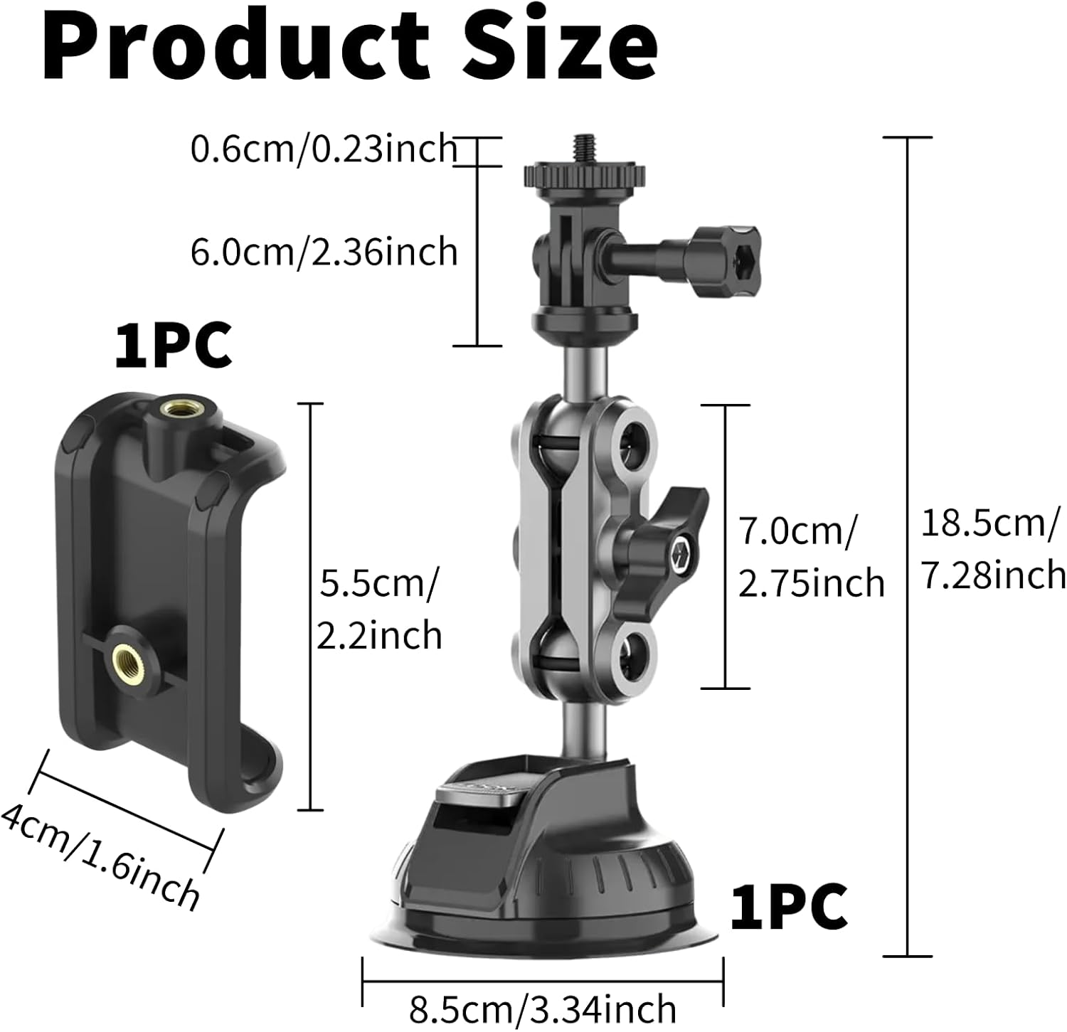 Double-Layer Suction Cup Mount for Gopro Hero11 10 9, DJI Osmo Action, Insta360 X3-360&deg; Adjustable Ball Head for Car Windshield, Durable and Strong Suction for Action Camera Photography SC-1K - 4193 image number 5
