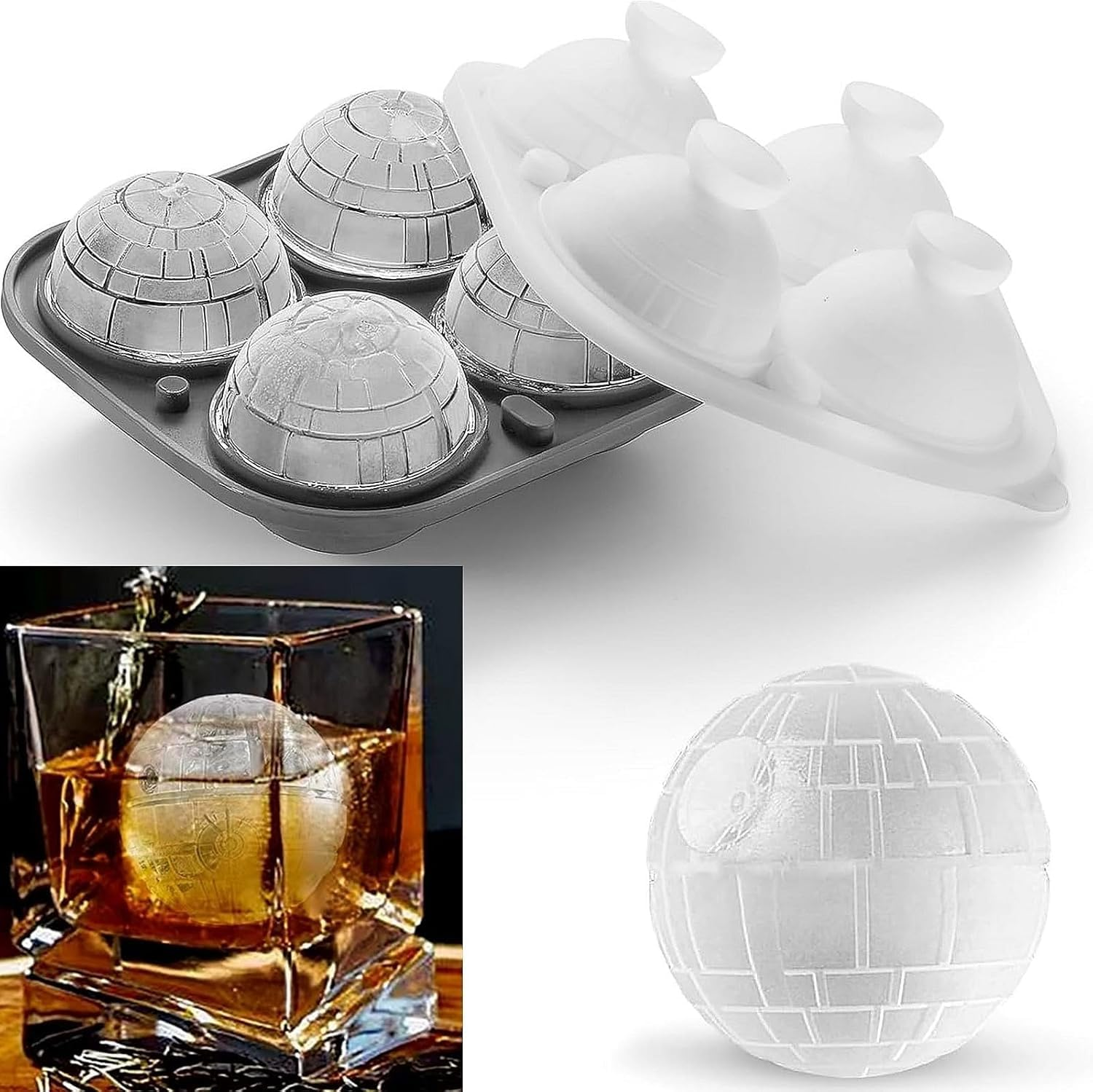 Galactic Cocktail Essential 3D Death Star Ice Cube Mold for Whiskey & Bourbon - Extra-Large Slow-Melting Sphere Ice Molds, Star Wars Collector Gifts for Men/Husbands,Bpa-Free Food-Grade Silicone Mold image number 3