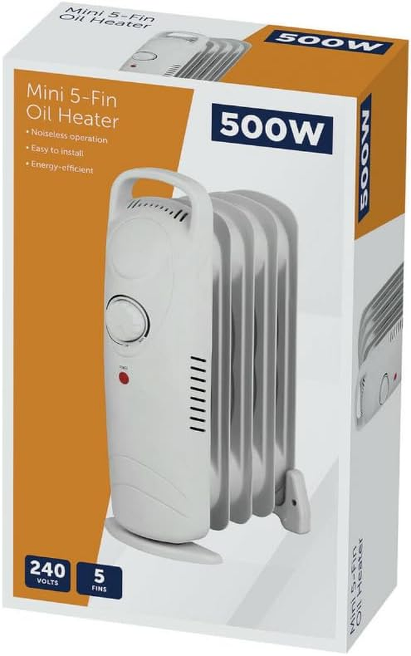 LEDON 500W Mini Oil-Filled Radiator Heater &ndash; Compact 5-Fin Plug-In Electric Heater for Home, Office & Bedroom | Quiet Energy-Efficient 240V Space Warmer | Portable Personal Heating Solution image number 5