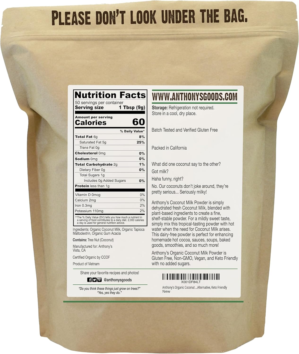 Anthony'S Goods Organic Coconut Milk Powder, 1Lb, Gluten Free, Vegan & Dairy Free