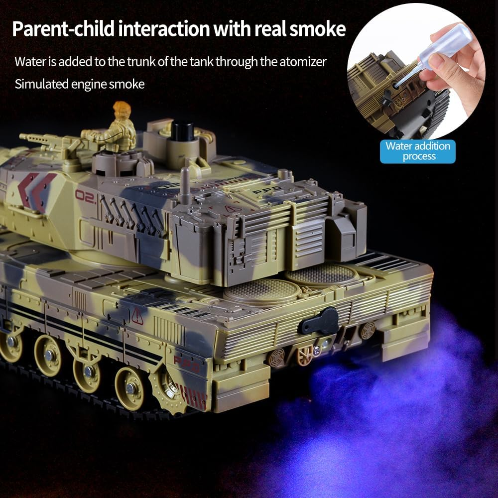 Remote Control Tank, RC Army Tank Toy, 2.4G 13-Channel RC Military Vehicles with Rotating Turret, Light Smoke and Sound, Best for 6 7 8 Boys Kids Xmas Military Toys (Yellow) image number 4
