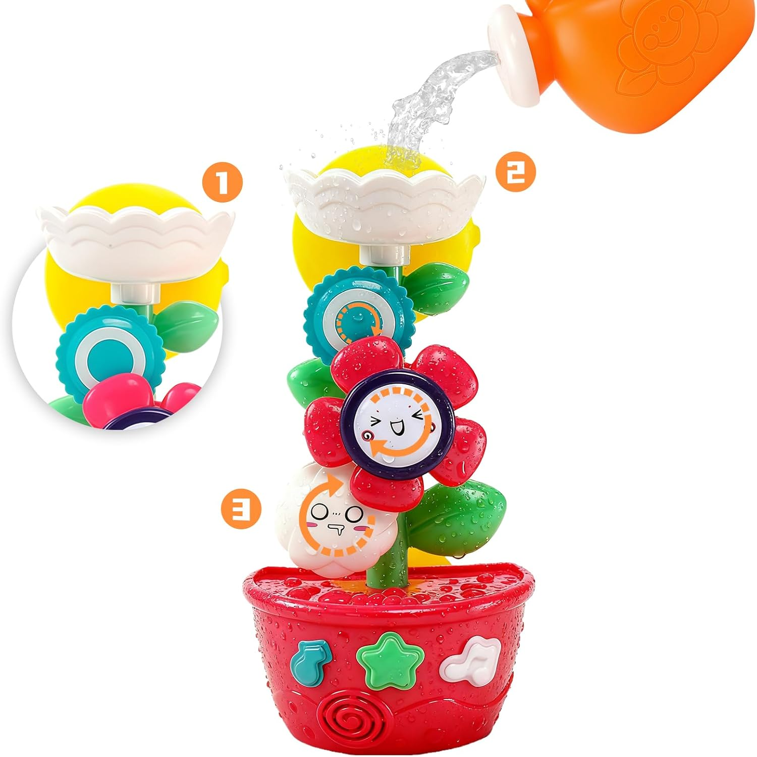 Baby Bath Toys - Sun Shower Spinner for Toddlers 1-3 ,Toddler Bathtub Suction Water Spinner Gear,Safe, Colorful & Interactive Bathtub Toys for Boys Girls image number 2