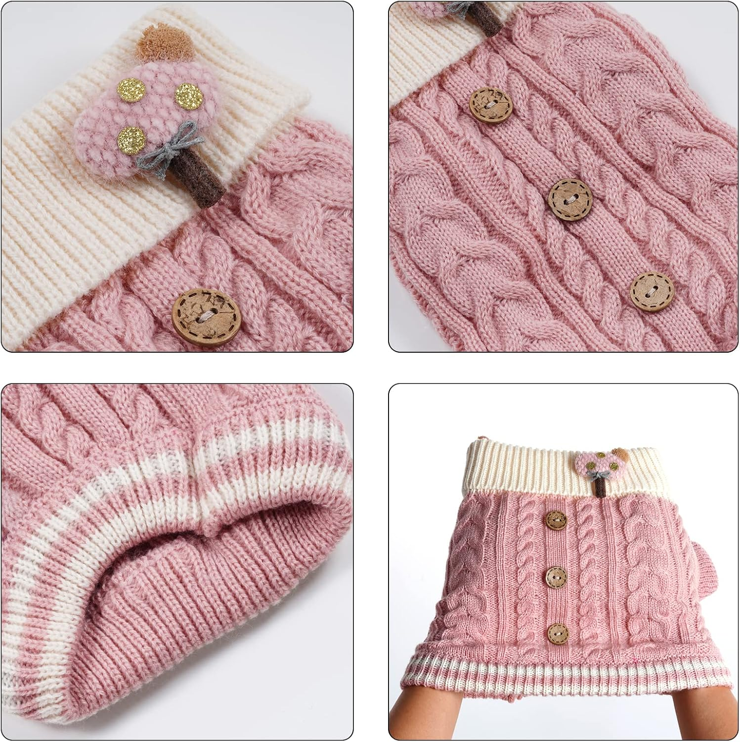 Topbuti Dog Sweater Turtleneck Knitwear Doggie Pullover Sweater Doggy Winter Coat Warm Pet Clothes Puppy Holiday Clothing Buttons Knitted Outfits for Small Cats Dogs Cold Weather (Small) image number 1