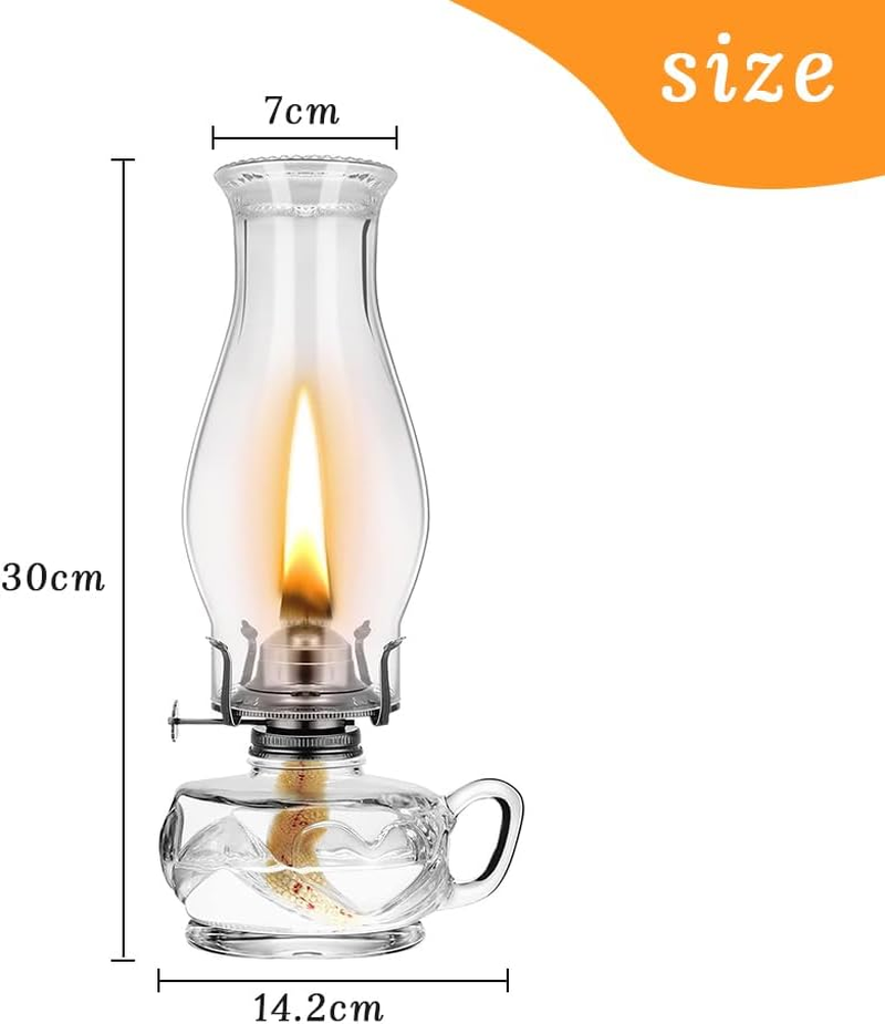 2 Pcs Chamber Oil Lamp Classic Kerosene,Glass Vintage Large Lantern,With Handle,Decorative Antique Clear Hurricane Lamp,For Home Tabletop Emergency Lighting Supplies(Clear) image number 3