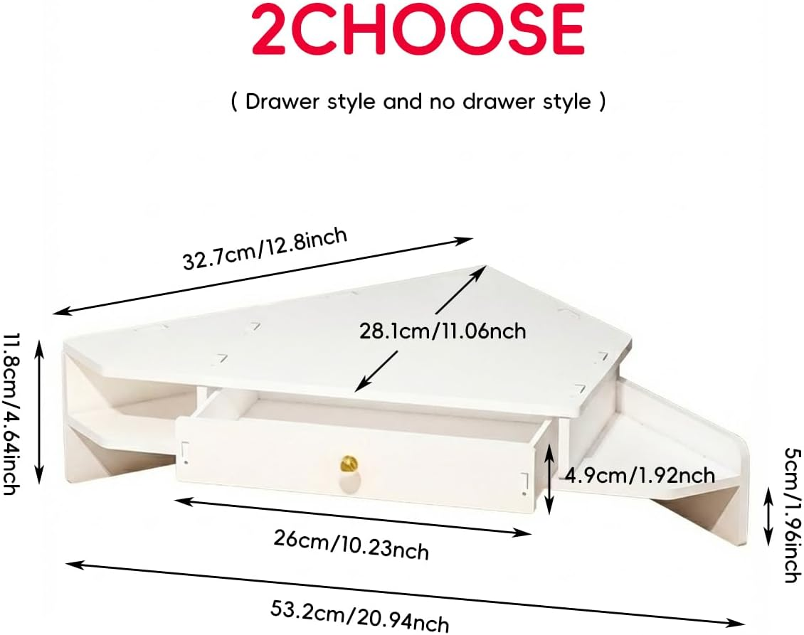 AIMALL Corner Computer Monitor Stand Triangular Desk Riser with Storage Shelf and Optional Drawer, Space-Saving Office Workstation Organiser for Desktop Accessories and Improved Viewing Height image number 1