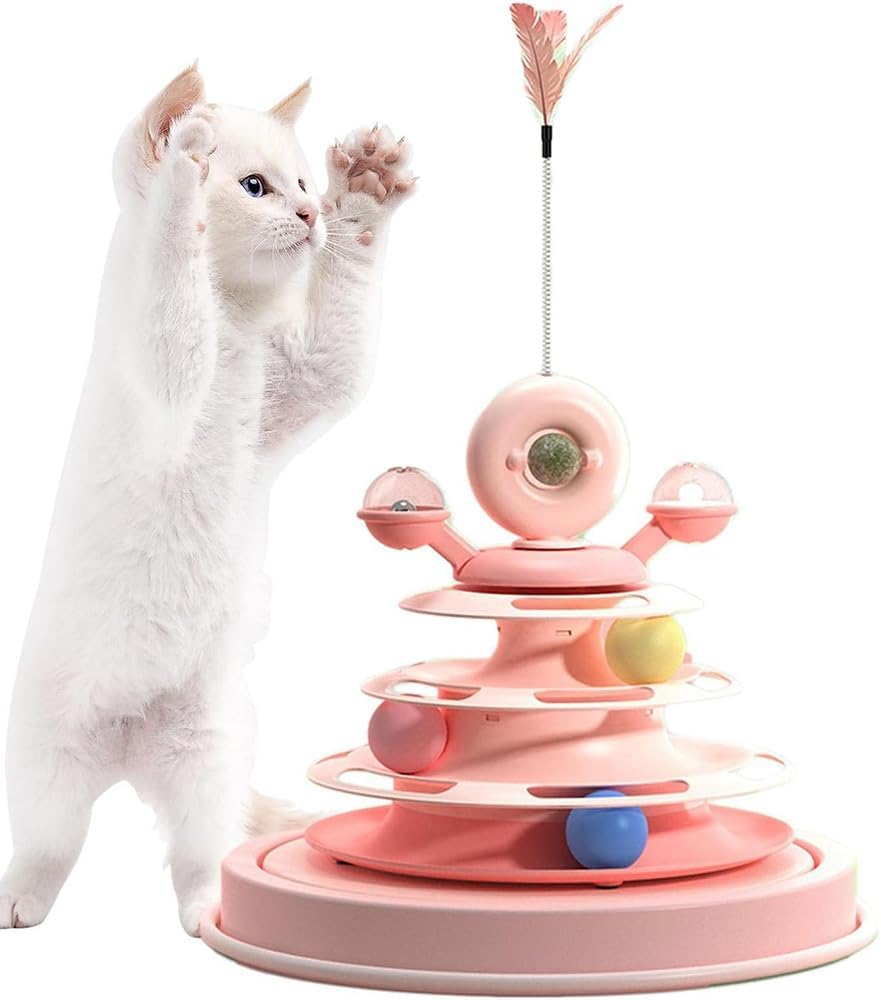 HYAVIA 4-Level Ball Track Cat Toy, 360&deg; Rotating Windmill Design with Feathers & Catnip, Interactive Indoor Cat Activity Toy for Play and Exercise image number 1