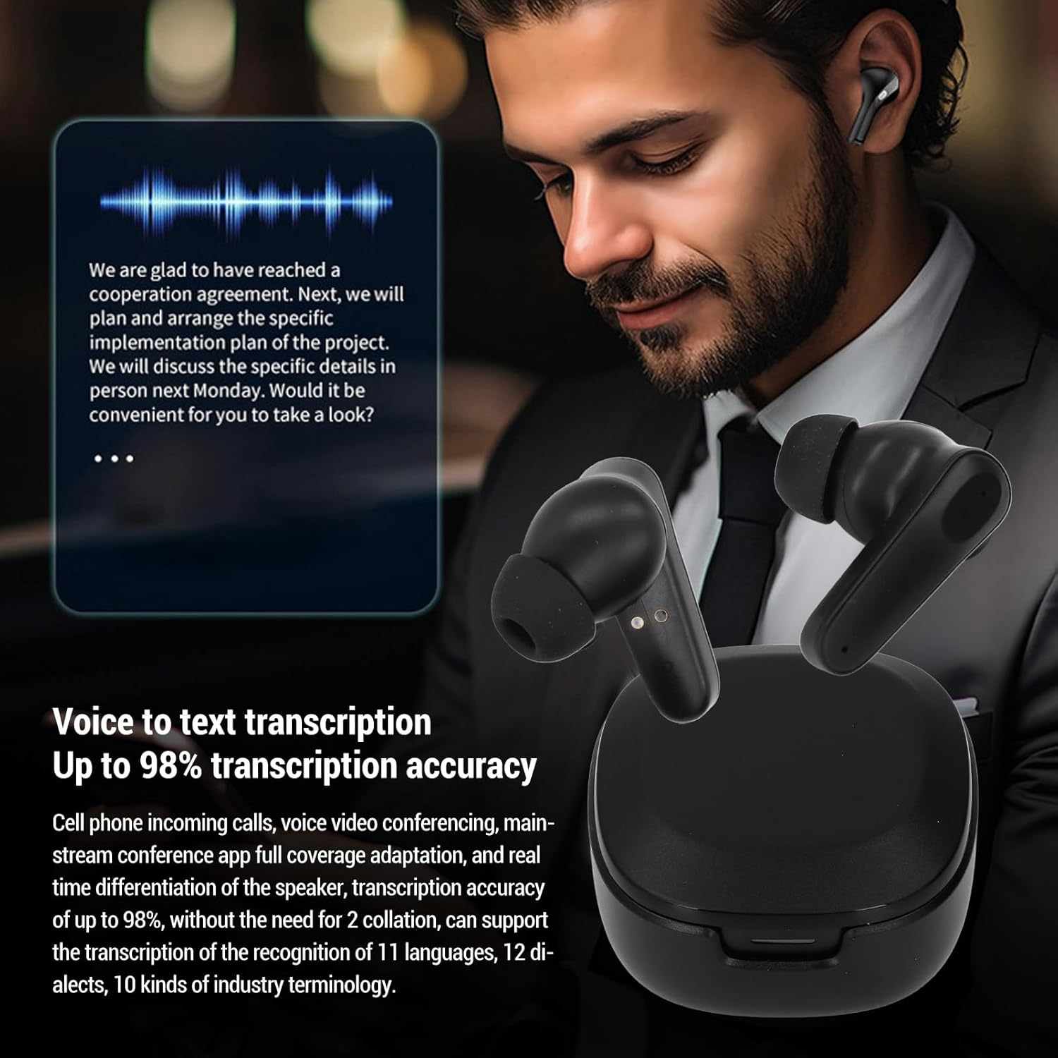 Language Translator Earbuds, Supports 114 Languages Online Translation Real Time, AI Translator Headphones, Bluetooth Voice Translator Earbuds for Conference Travel Lecture image number 6