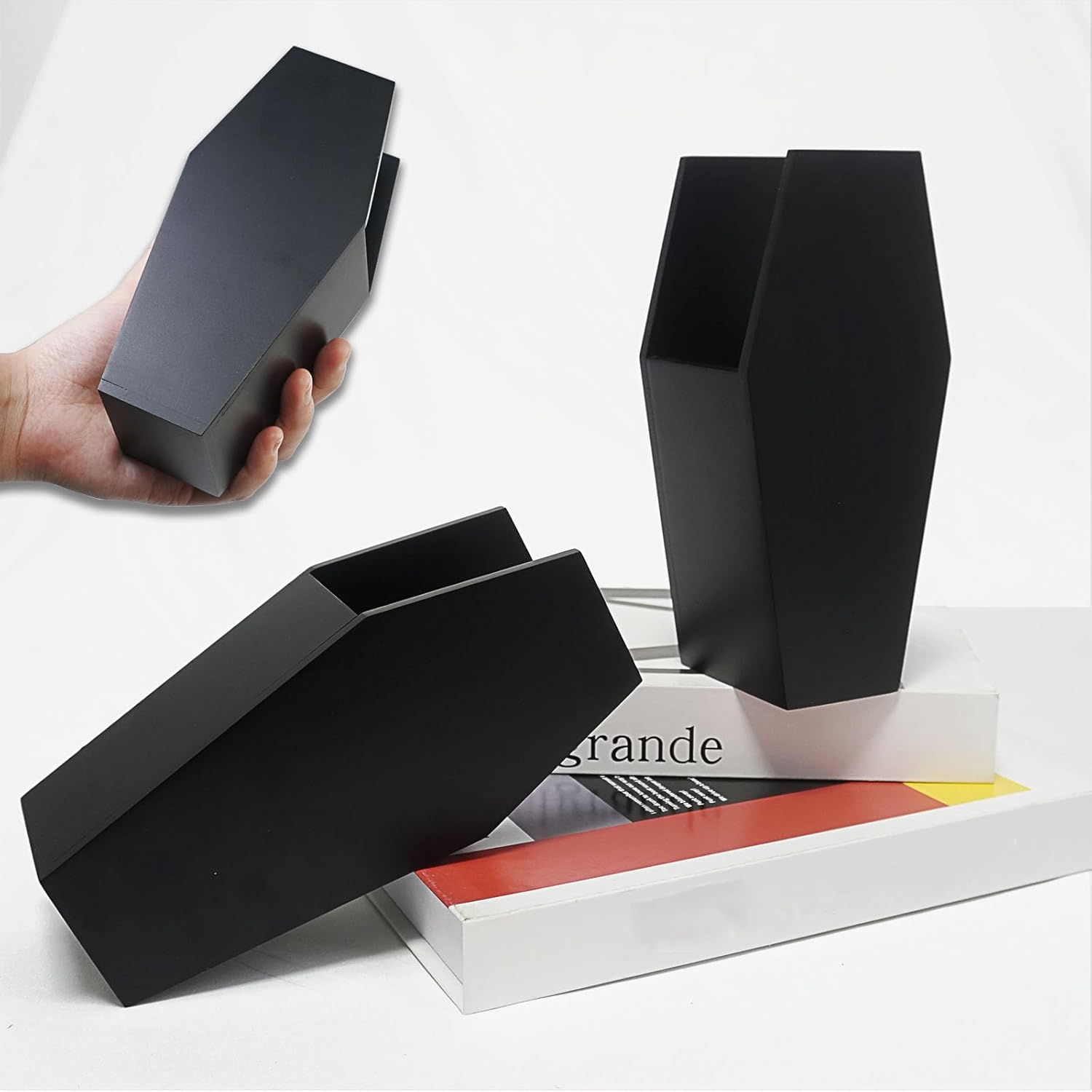 16In Makeup Coffin Shelf with 2 Coffin Brush Holder, Wooden Goth Decor for Display, Makeup Organizer Spooky Coffin Gothic Decor for Lipstick, Nail Polish or Makeup Brushes /34 image number 4