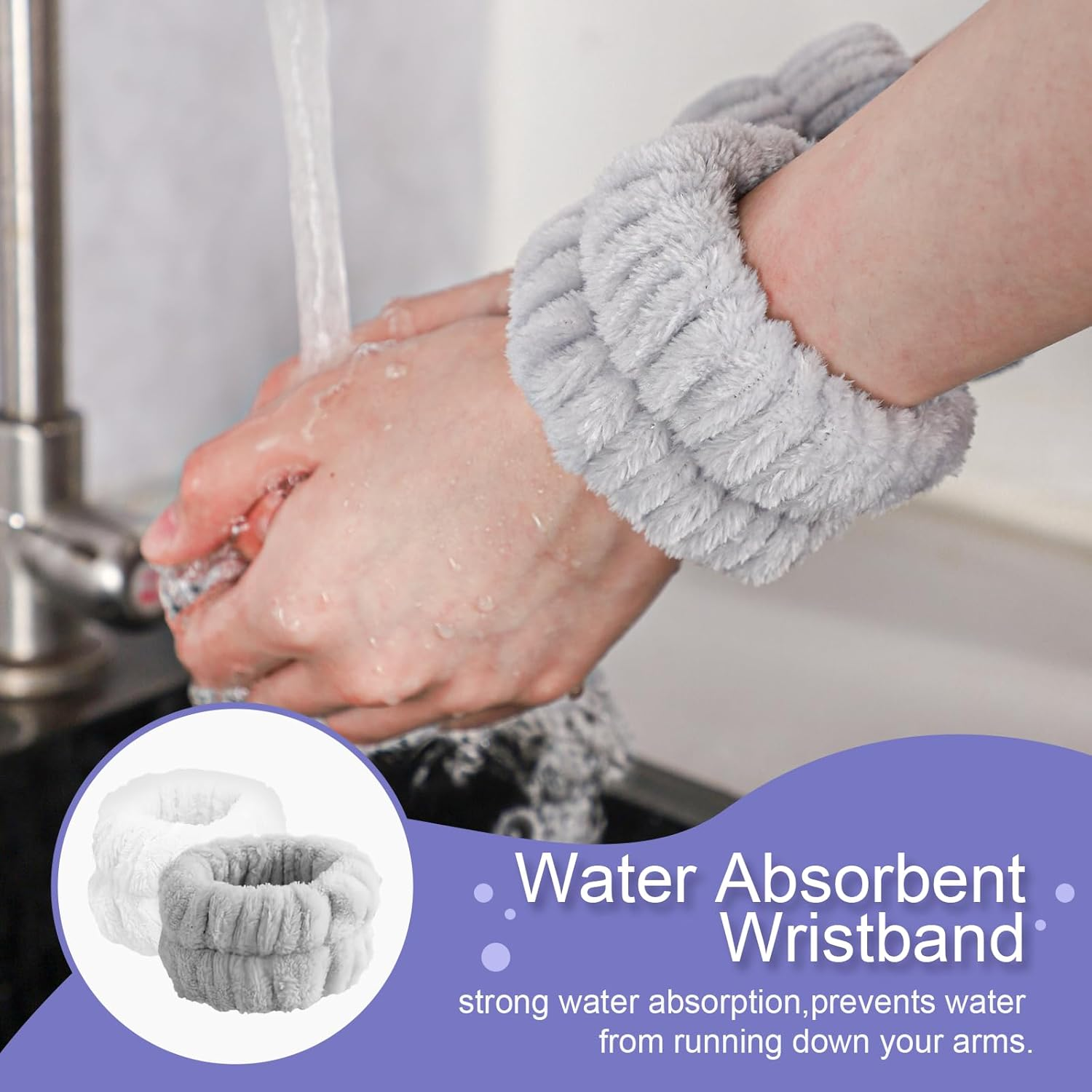 4Pcs Wrist Towels Face Wash Wristbands, Absorbent Towel Wristbands for Washing Face, Microfiber Wrist Spa Washbands for Women, Wrist Sweatband Prevent Water from Spilling down Your Arms image number 2