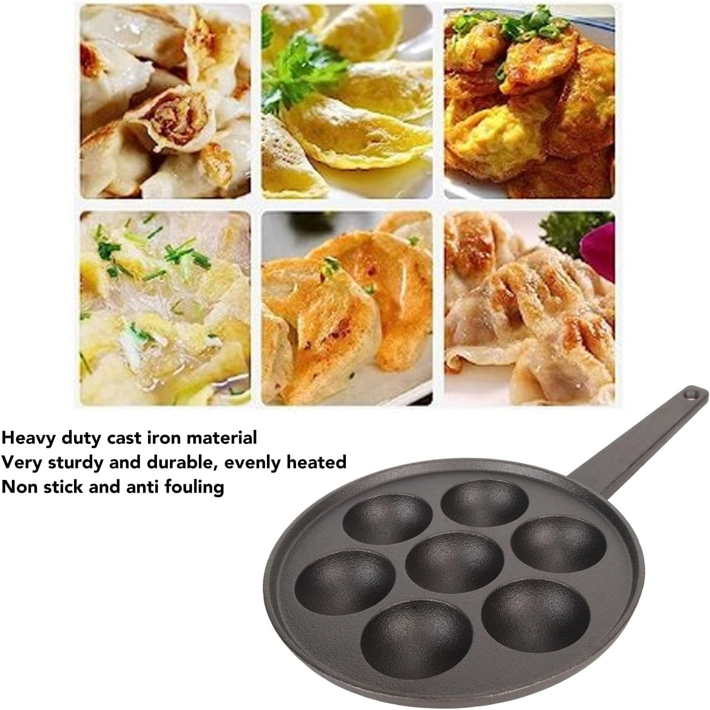 Deepened Cast Iron Takoyaki Grill Pan Nonstick 7 Holes Fast Heating for Family Breakfast