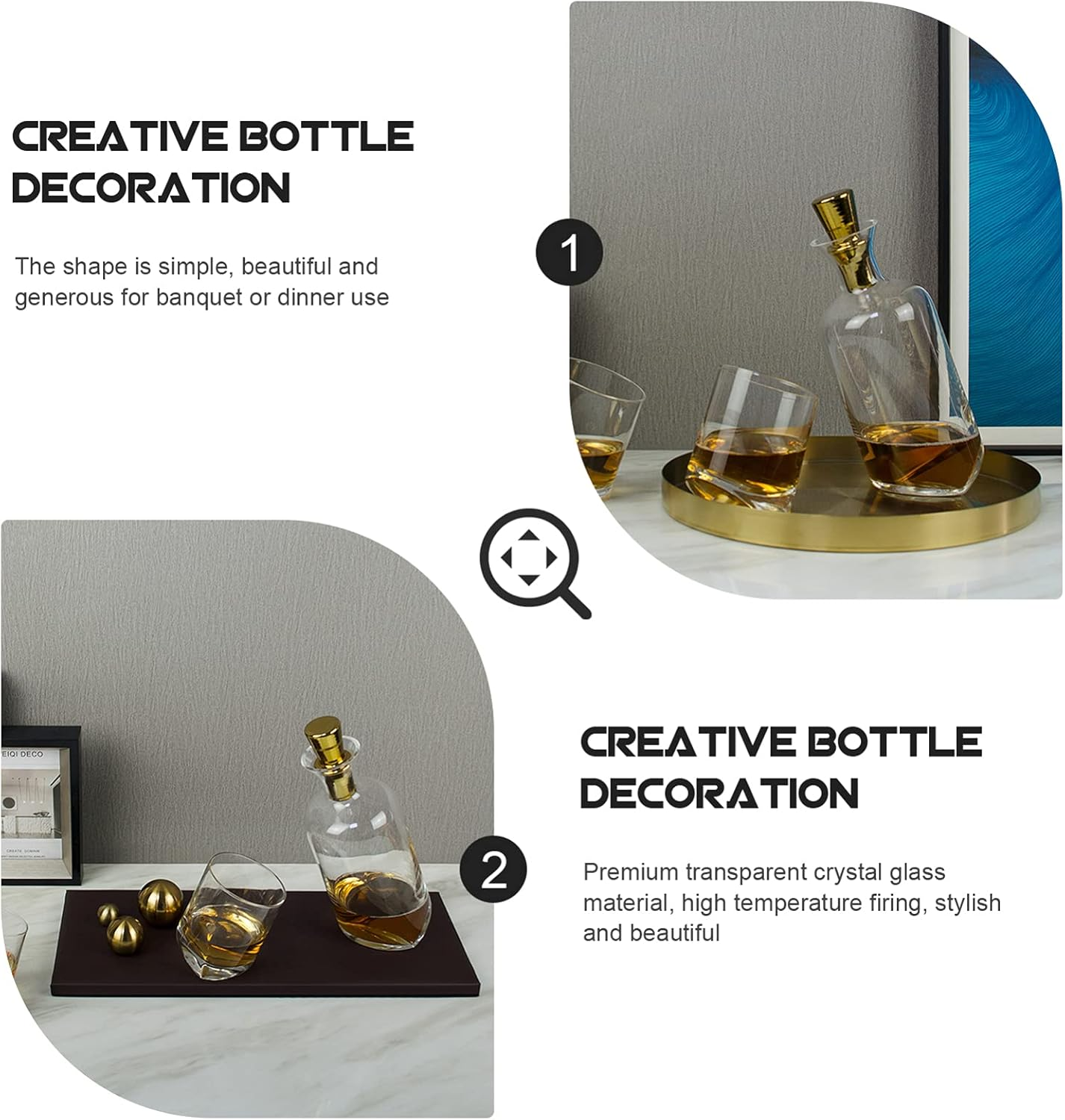 Healifty Crystal Wine Flask Lid Decorative Glass Decanter for Restaurant Bar Home image number 3