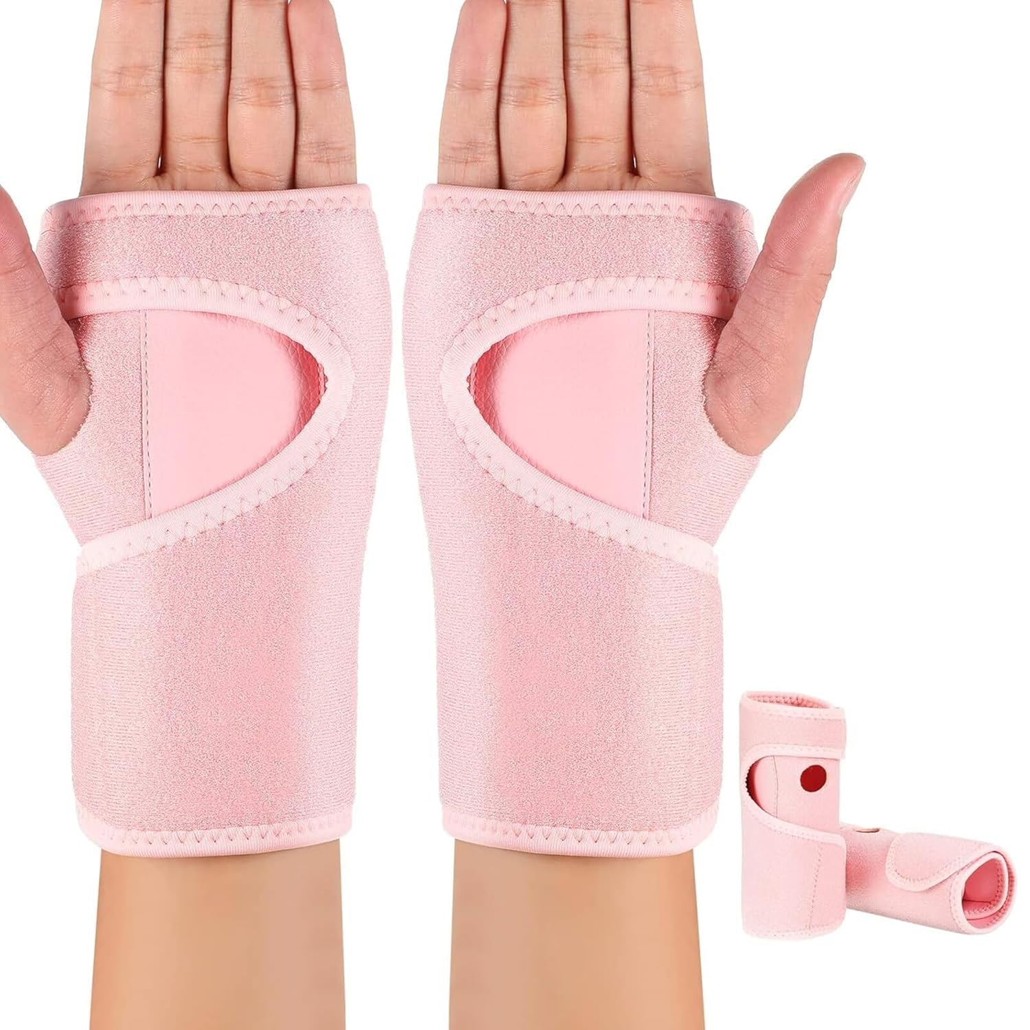 Carpal Tunnel Wrist Brace Pair with Adjustable Compression Strap, Hand Palm Wrist Support, Relieves Tendonitis, Wrist Pain Hand Pain, Sports Injuries, Day & Night Support (Pink, Left Hand and Right Hand)