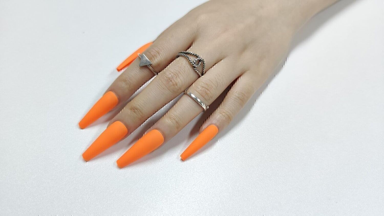Press on Nails Fake Long Coffin Nail Tips Orange Matte 20 Pcs image number 6