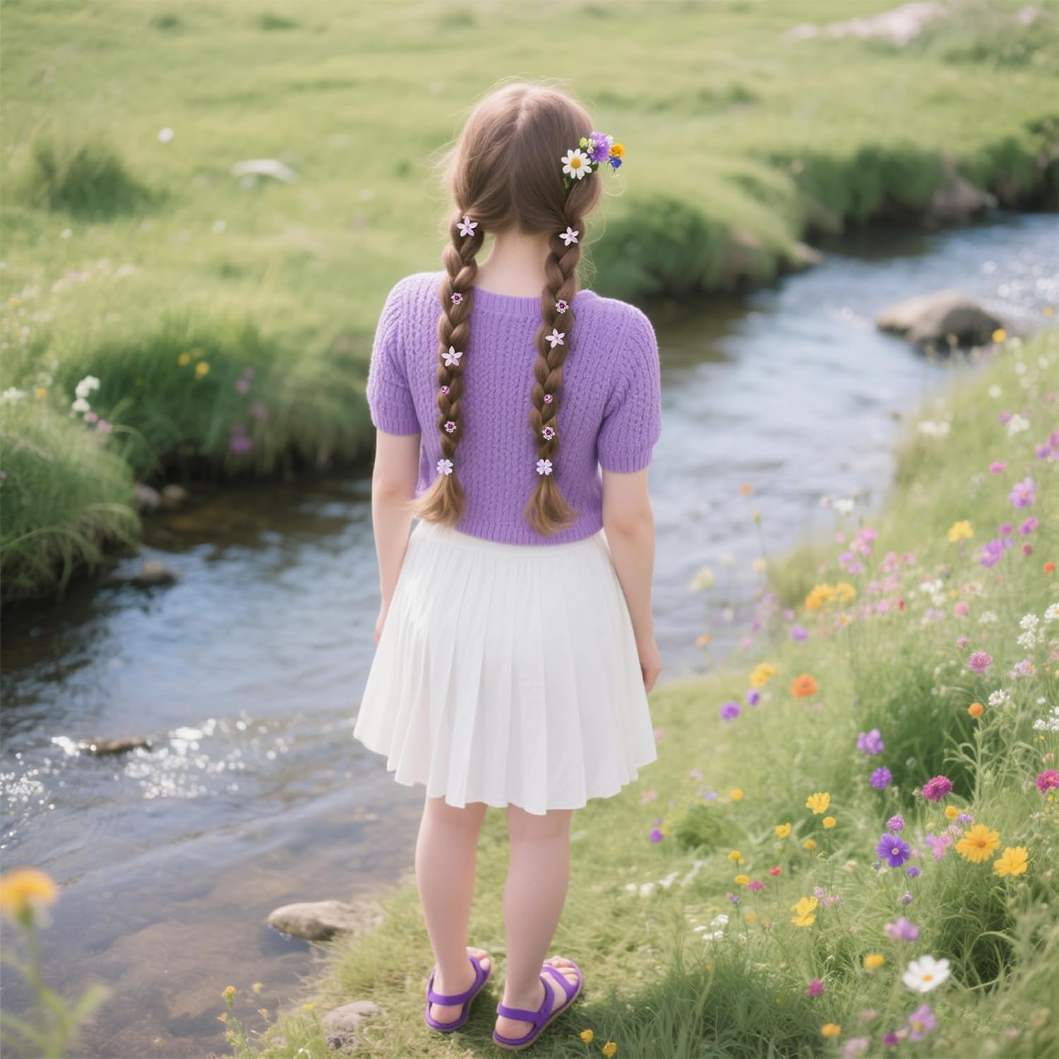 Bumlofa Set of 20 Small Hair Clips in Purple Tones, Elegant Hair Clip Flower with Crystals for a Charming Hairstyle image number 3