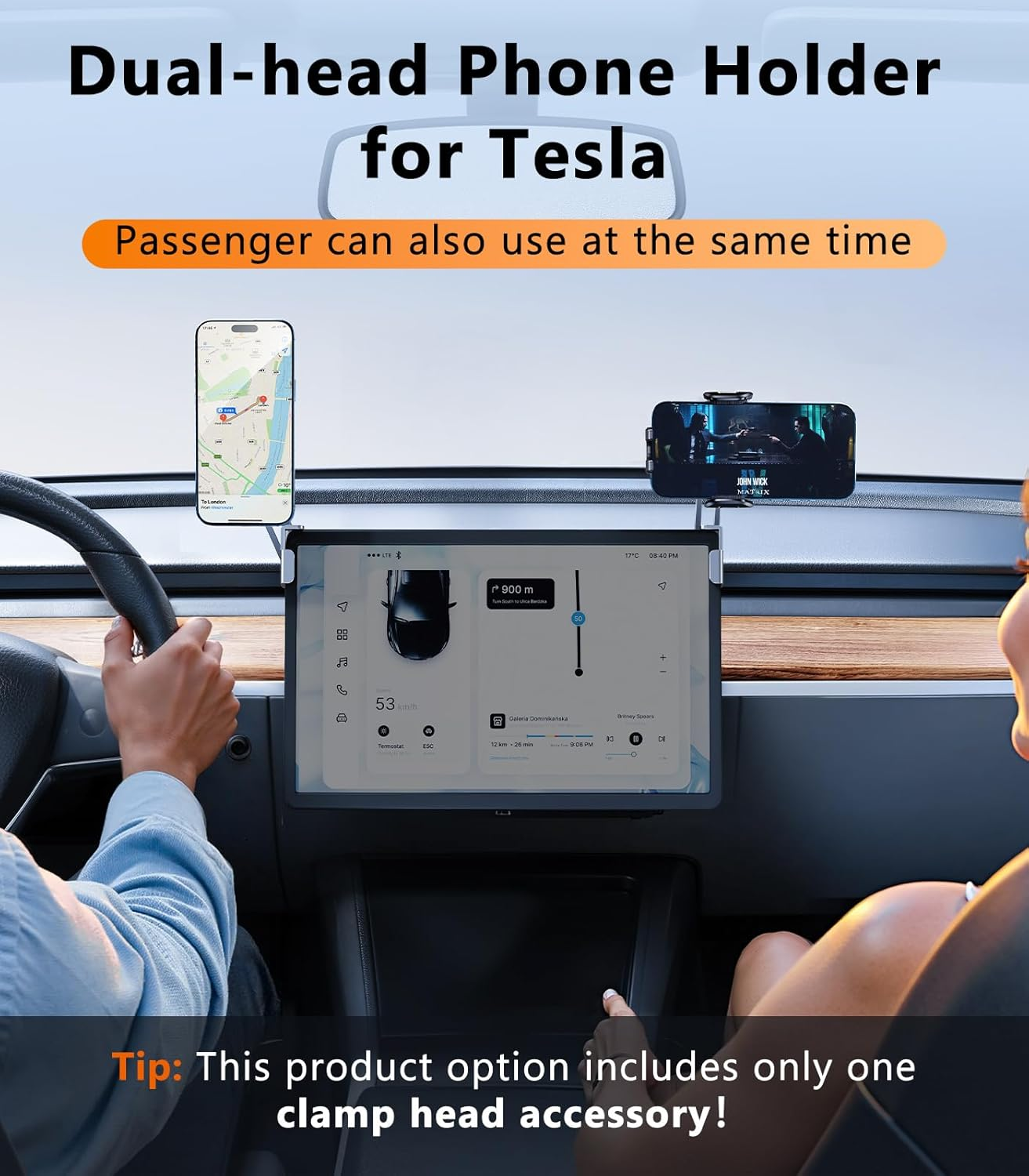 Universal 17Mm Ball Mount Phone Holder Clamp for Car Mount Replace [Dual Head Screen Phone Holder Clip Head Accessory] - Clip Holder image number 3